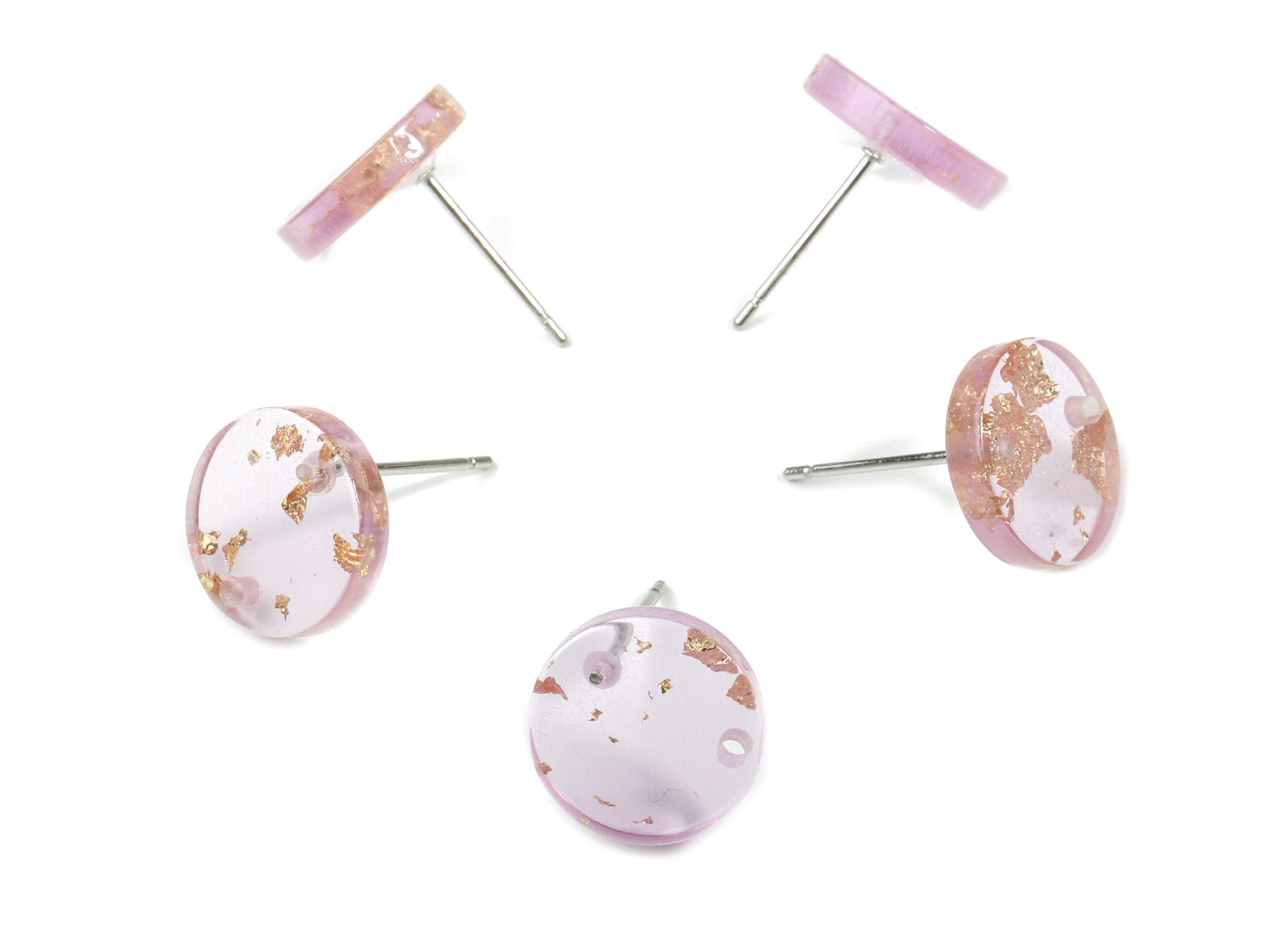 Acrylic Round Earring Stud - Circle Earring Post - Gold Color Flake - Surgical Stud - Color Code: A293 - 11.55x11.55x2.52mm - AC1139-A293 - DOMEDBAZAAR