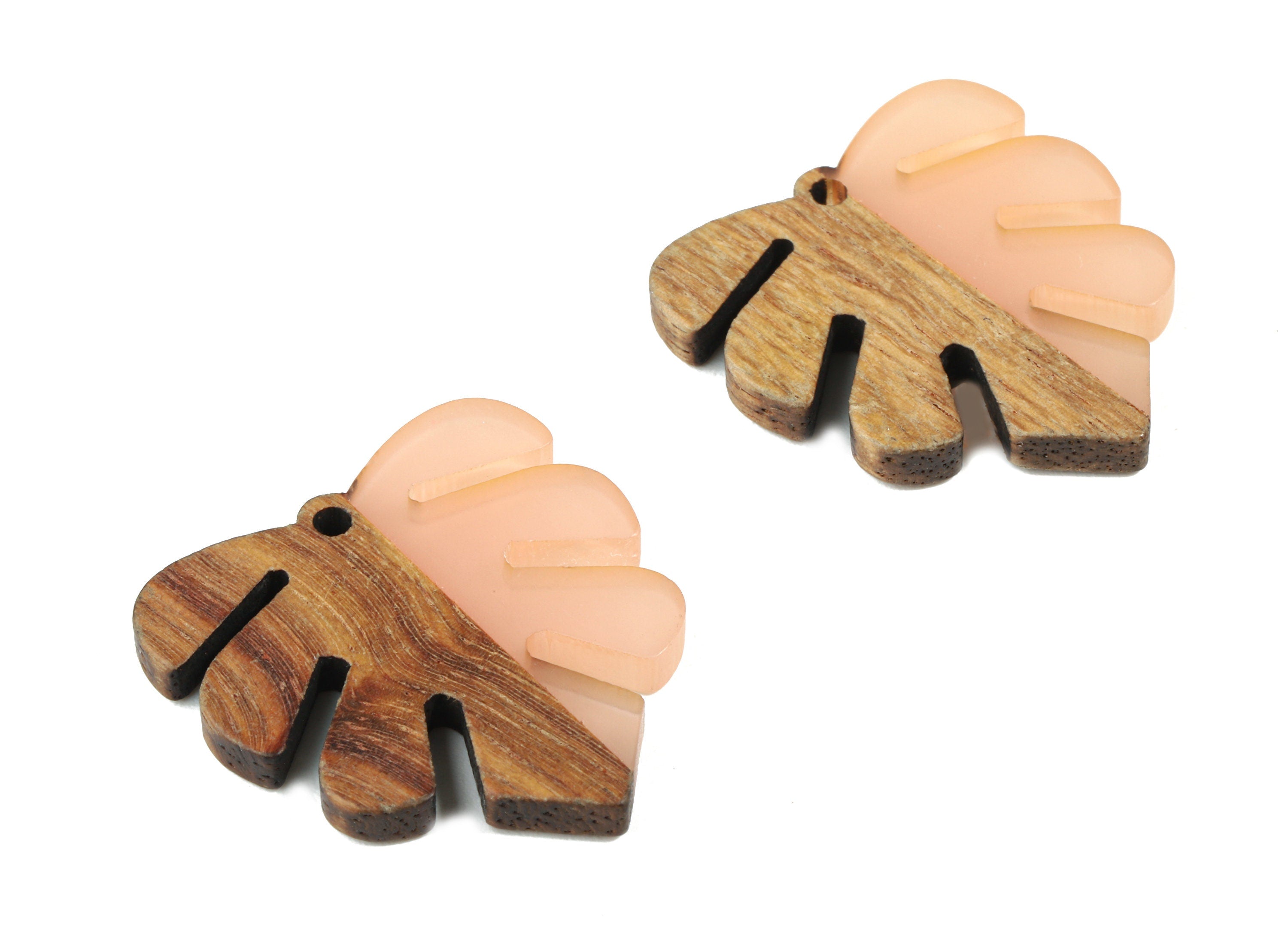 Epoxy Redwood Monstera Charm - Epoxy Resin Wood Leaf Pendant - Redwood and Resin Necklace - Jewelry Supplies - 30.45x28.25x3.83mm - BB1094F - DOMEDBAZAAR