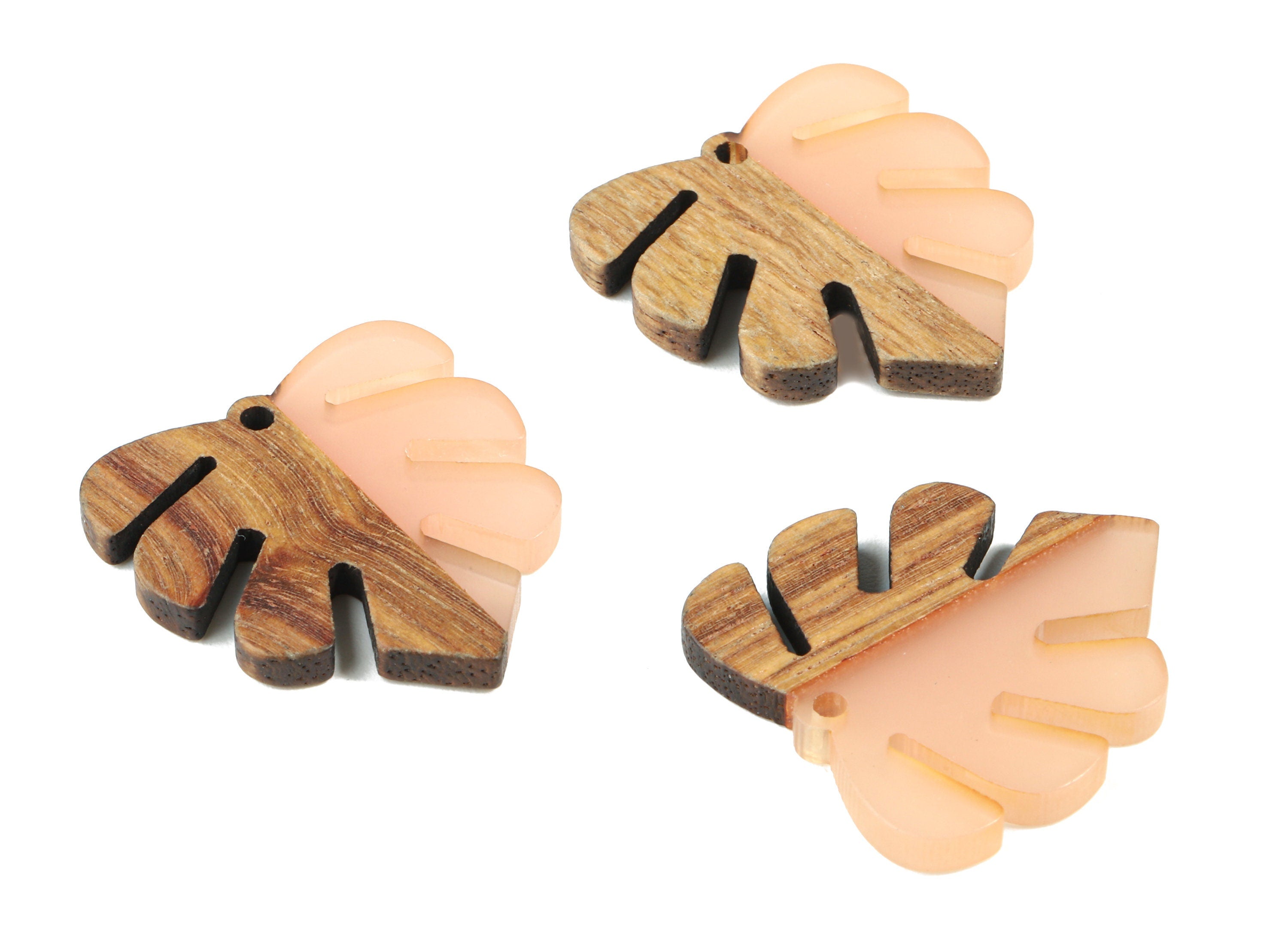 Epoxy Redwood Monstera Charm - Epoxy Resin Wood Leaf Pendant - Redwood and Resin Necklace - Jewelry Supplies - 30.45x28.25x3.83mm - BB1094F - DOMEDBAZAAR