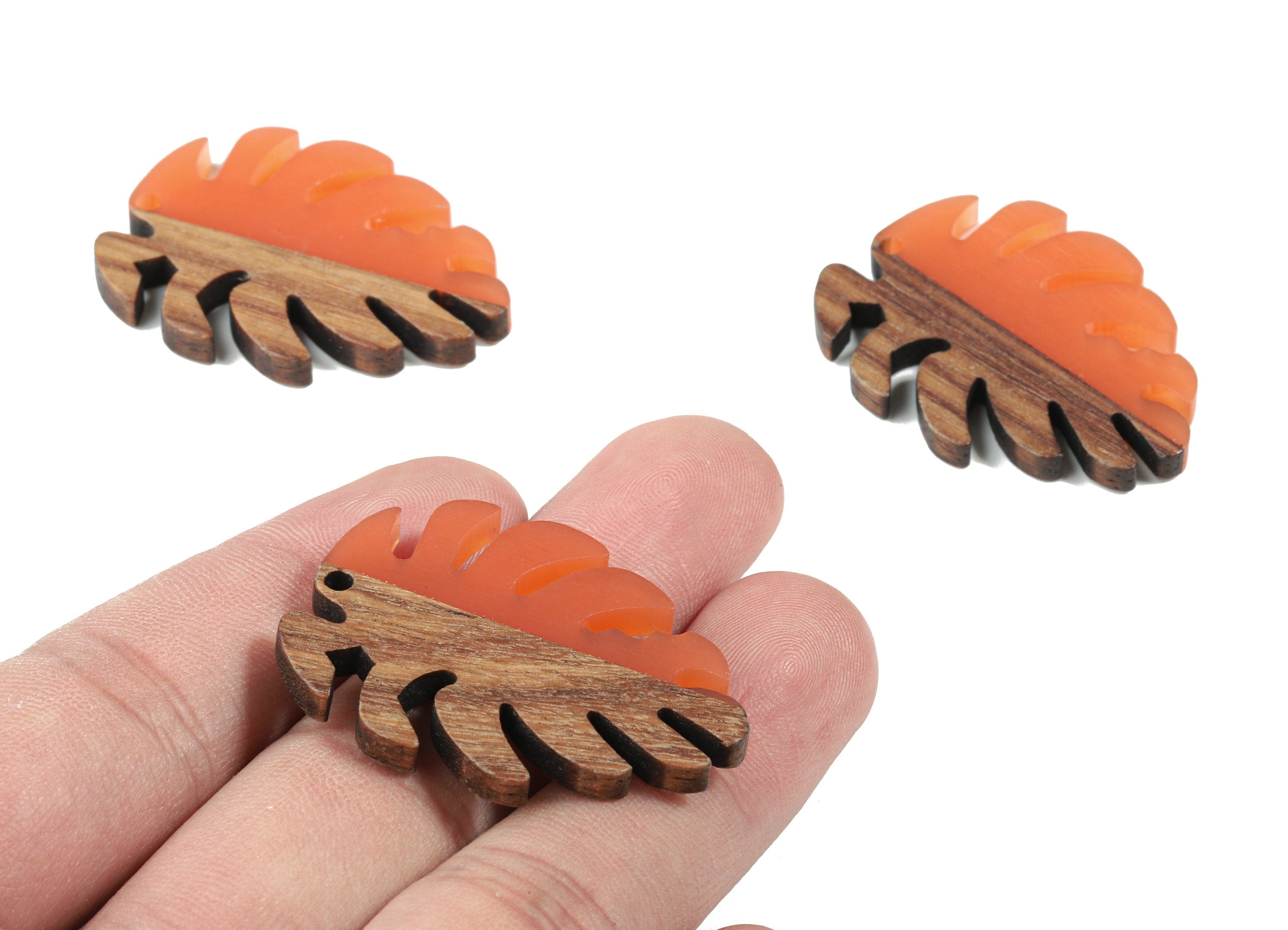 Epoxy Redwood Monstera Charm - Epoxy Resin Wood Leaf Pendant - Redwood and Resin Necklace - Jewelry Supplies - 38.26x29.06x3.67mm - BB1095A - DOMEDBAZAAR