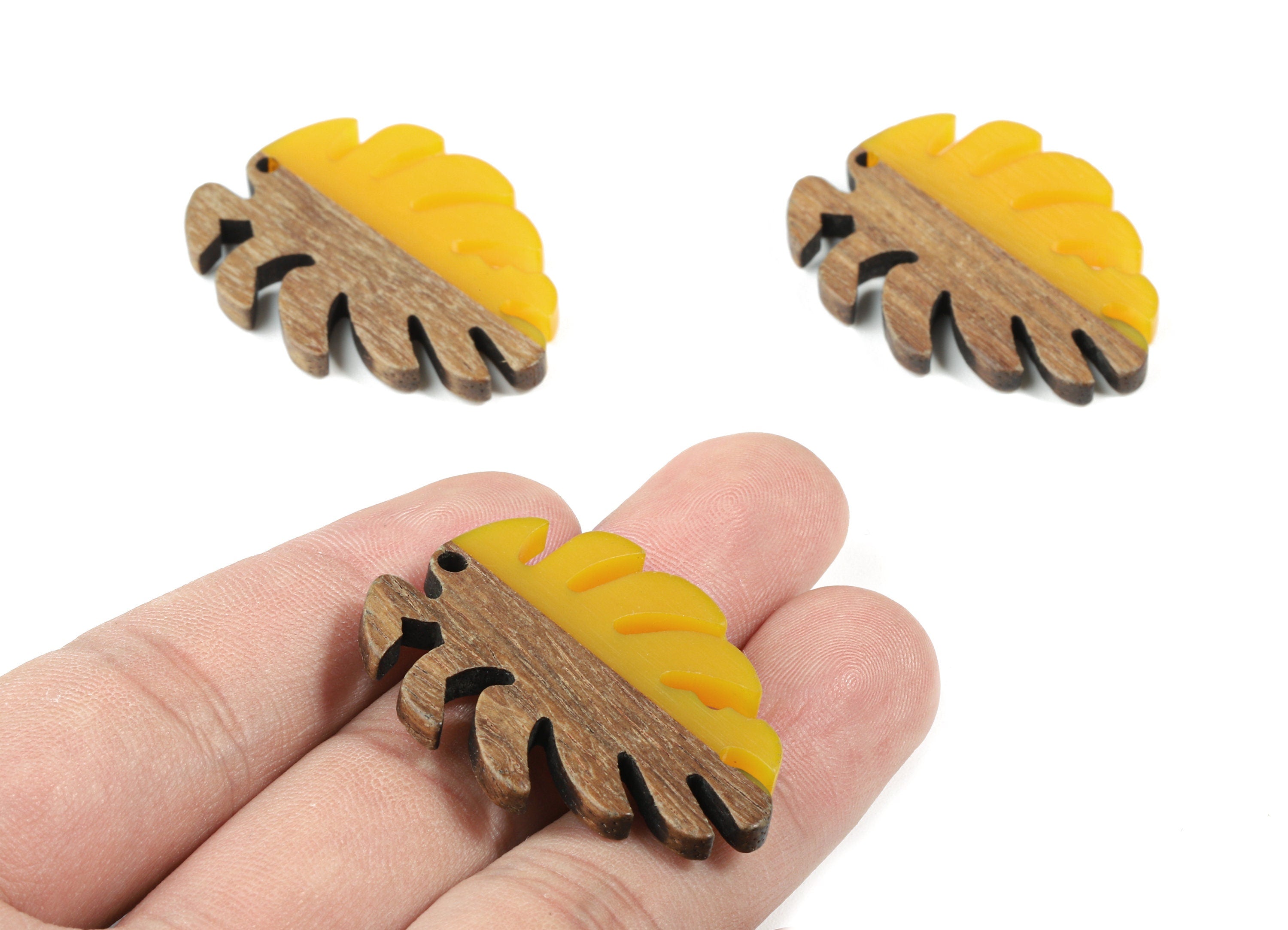 Epoxy Redwood Monstera Charm - Epoxy Resin Wood Leaf Pendant - Redwood and Resin Necklace - Jewelry Supplies - 38.26x29.06x3.67mm - BB1095C - DOMEDBAZAAR