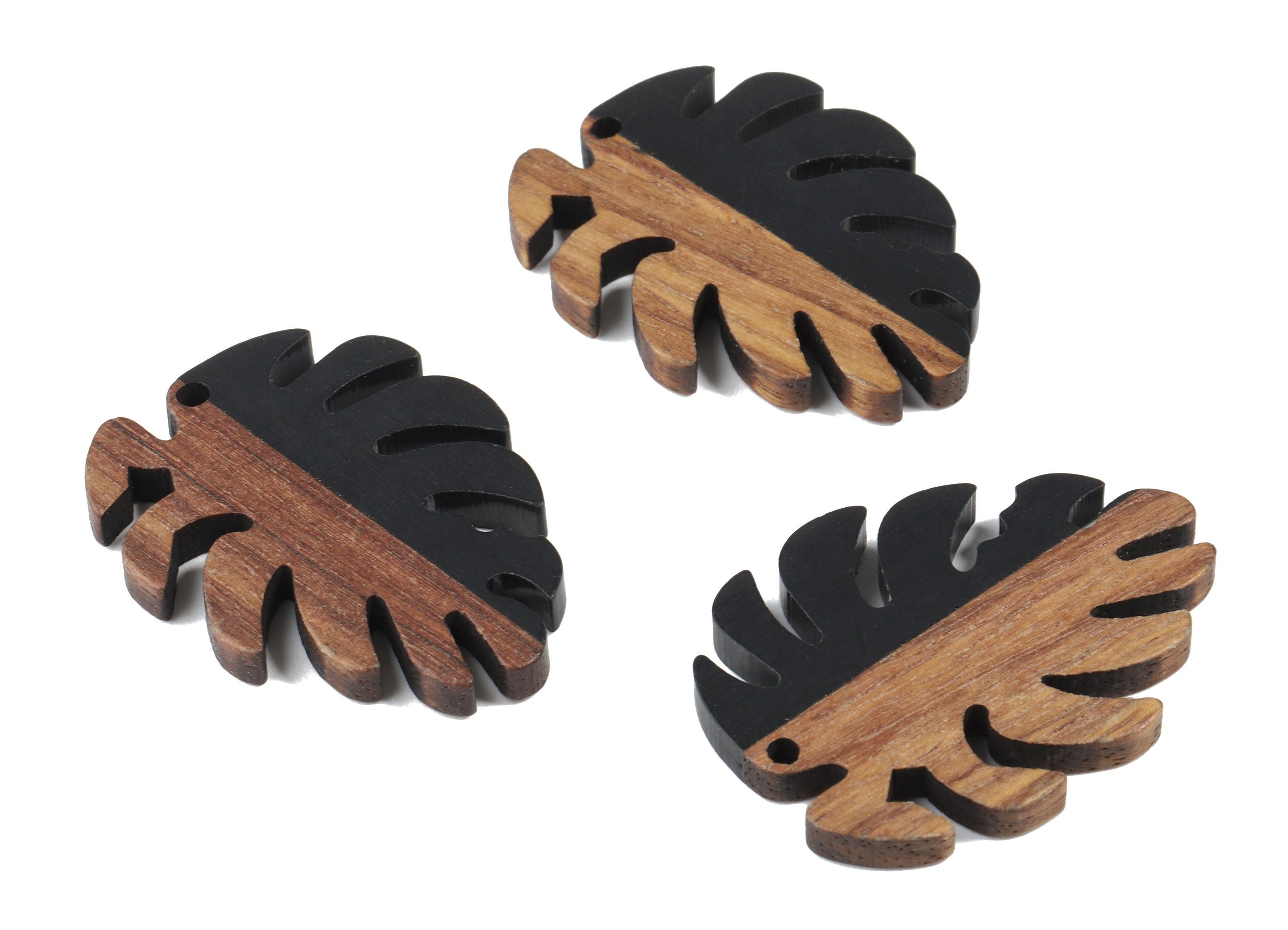 Epoxy Redwood Monstera Charm - Epoxy Resin Wood Leaf Pendant - Redwood and Resin Necklace - Jewelry Supplies - 38.26x29.06x3.67mm - BB1095K - DOMEDBAZAAR