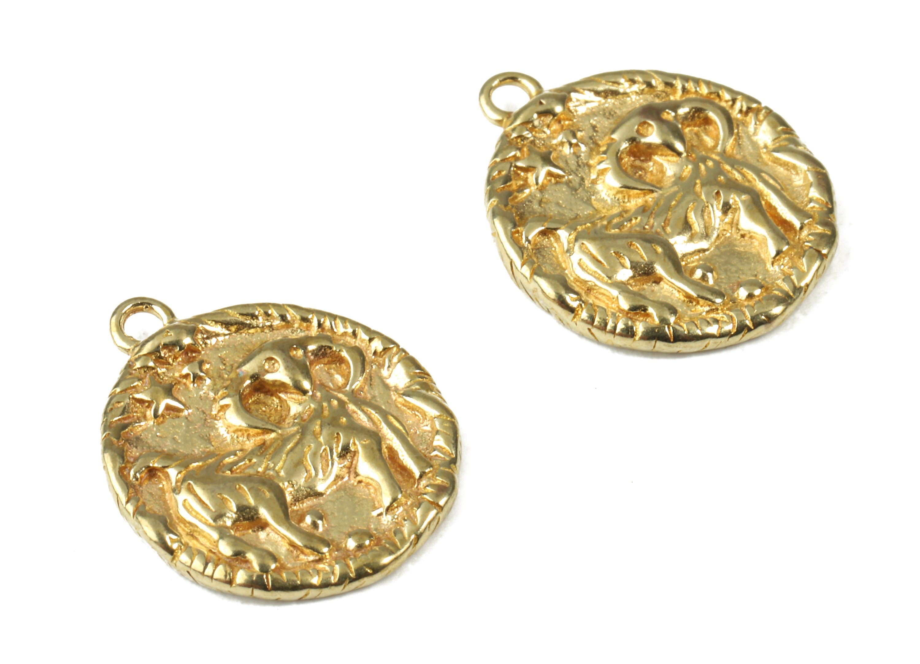 Brass Aries Earring Charms - Raw Brass Horoscopes Pendant and Necklace - Earring Findings - Jewelry Supplies - 16.59x14.39x2.25mm - PP2988 - DOMEDBAZAAR