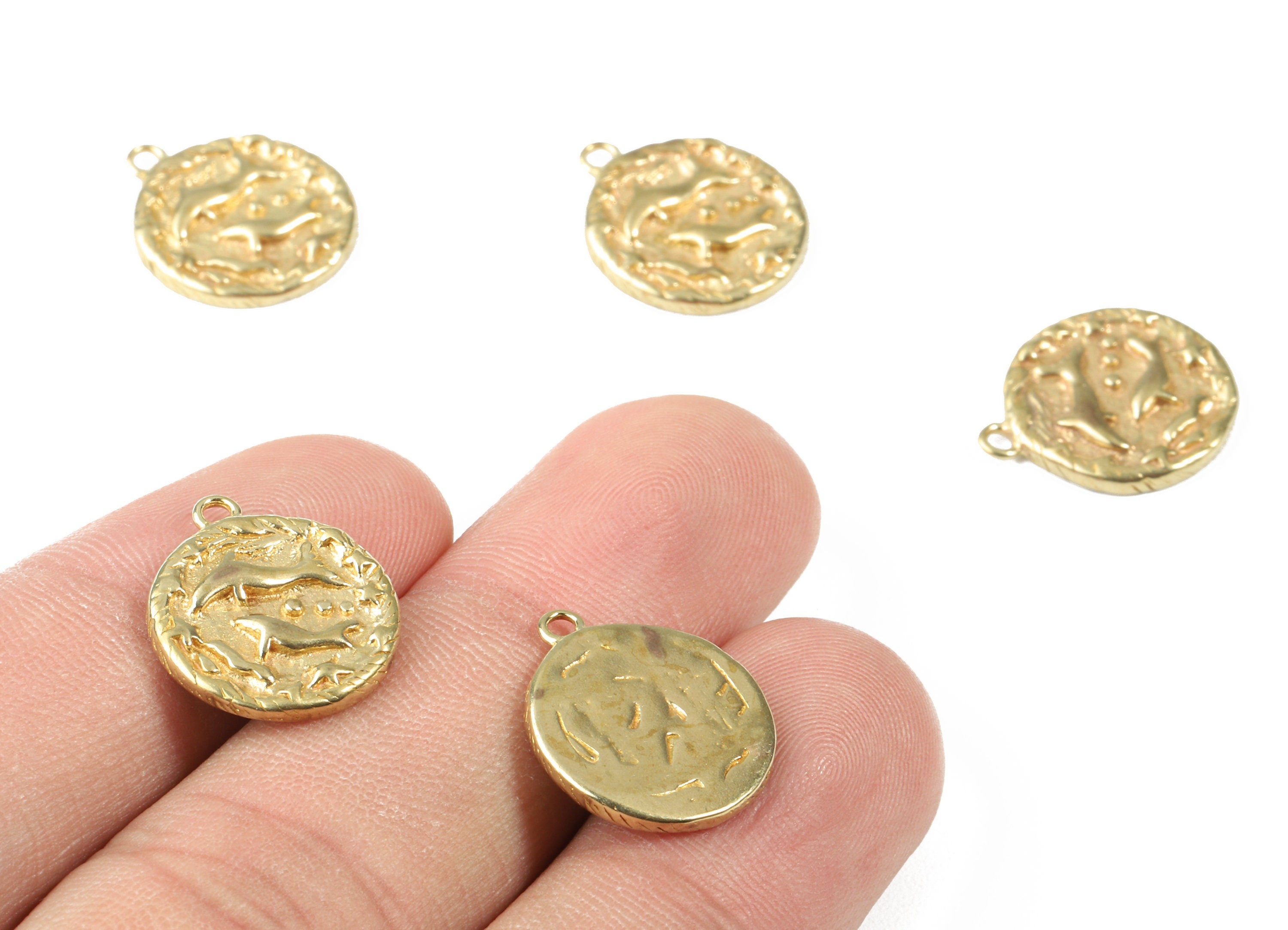 Brass Pisces Earring Charms - Raw Brass Horoscopes Pendant and Necklace - Earring Findings - Jewelry Supplies - 16.59x14.39x2.25mm - PP2991 - DOMEDBAZAAR