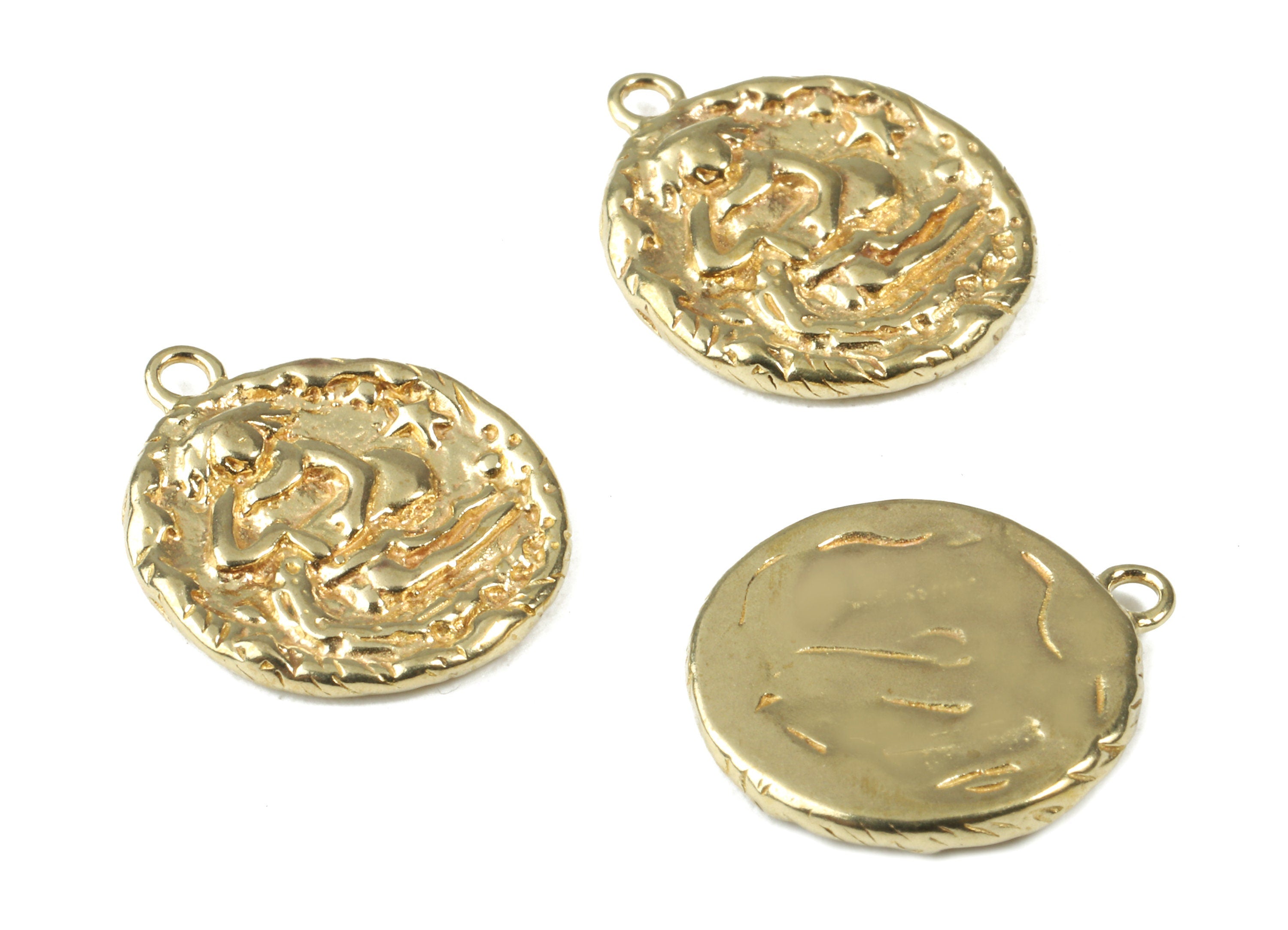 Brass Aquarius Earring Charms - Raw Brass Horoscopes Pendant and Necklace - Earring Finding - Jewelry Supplies - 16.59x14.39x2.25mm - PP2992 - DOMEDBAZAAR