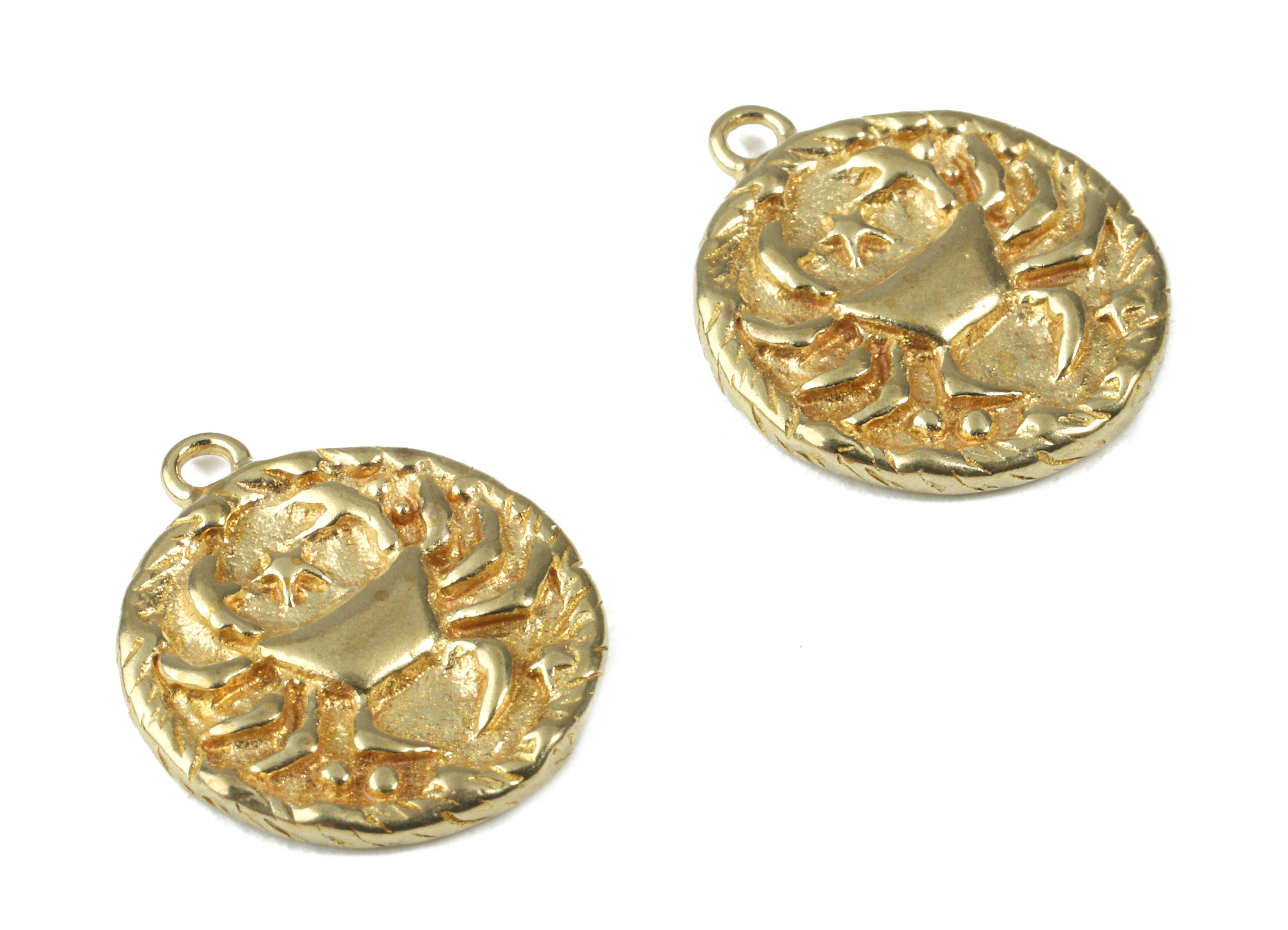 Brass Cancer Earring Charms - Raw Brass Horoscopes Pendant and Necklace - Earring Finding - Jewelry Supplies - 16.59x14.39x2.25mm - PP2995 - DOMEDBAZAAR