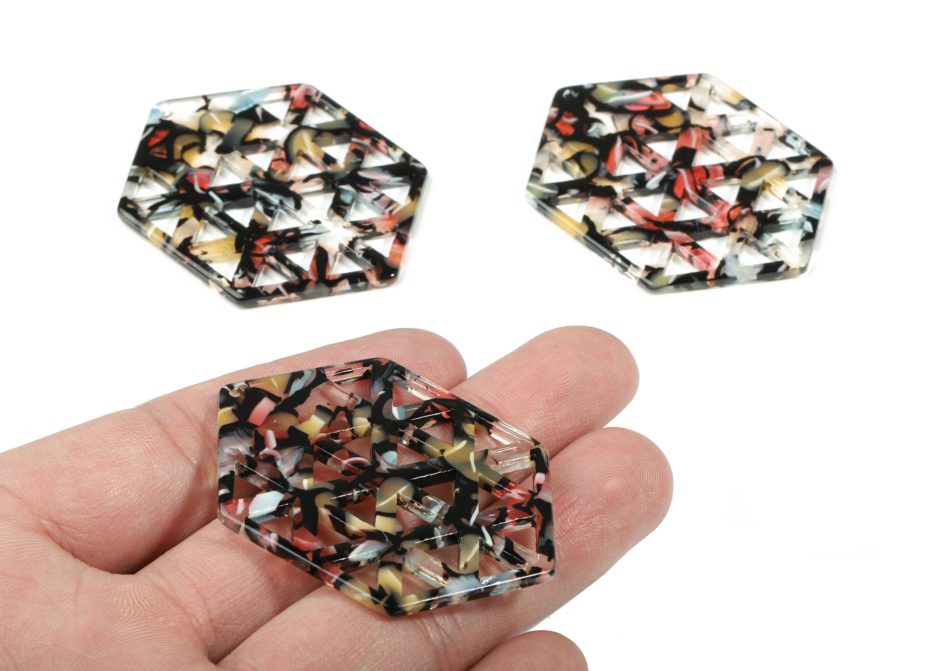 Acetate Hexagon Earring Charm - Honeycomb Pendant - Earring Findings - Jewelry Supplies - Color Code:A343 - 52.21x39.47x2.43mm - AC1821-A343 - DOMEDBAZAAR
