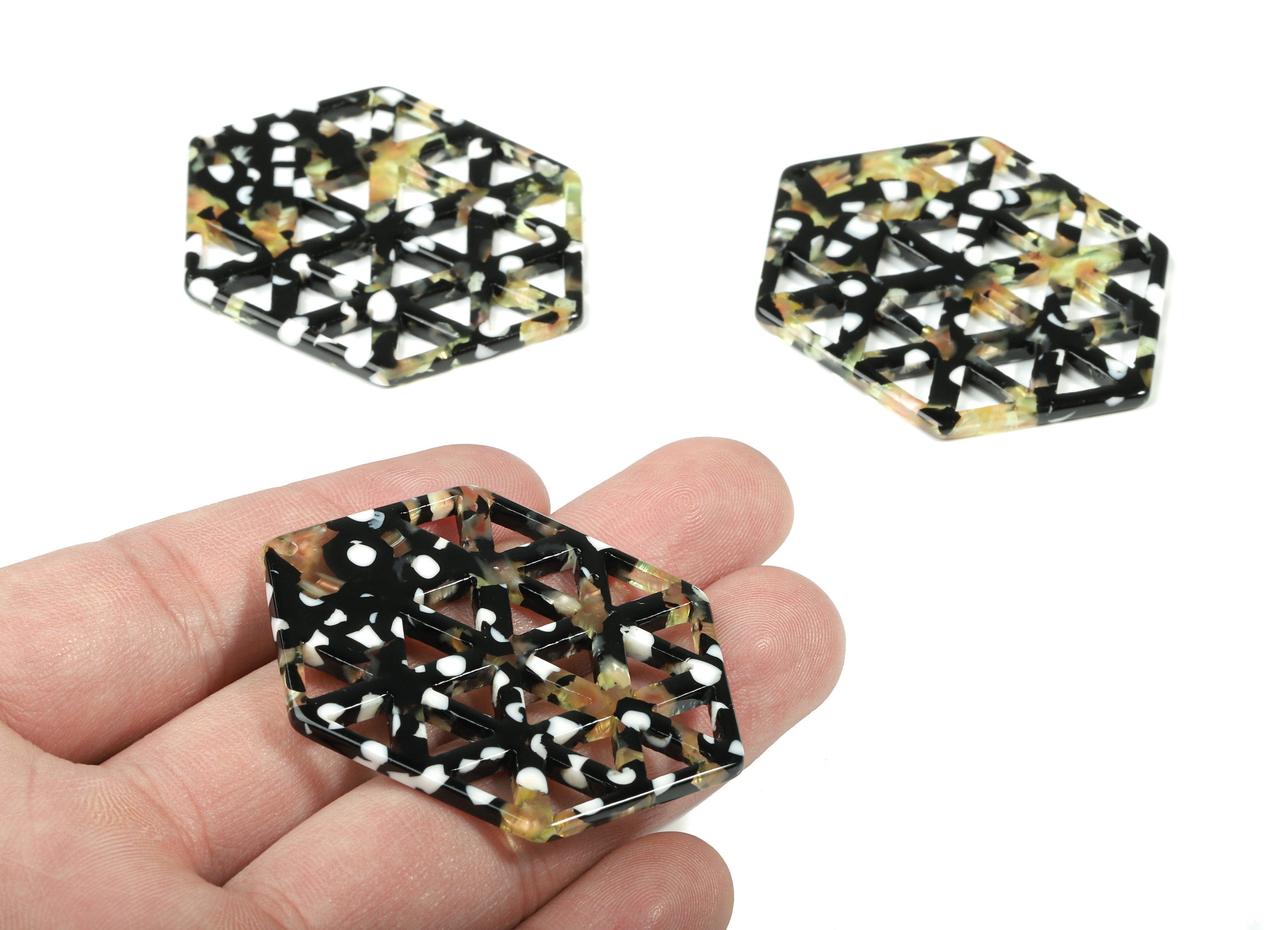 Acetate Hexagon Earring Charm - Honeycomb Pendant - Earring Findings - Jewelry Supplies - Color Code:A193 - 52.14x39.52x2.66mm - AC1821-A193 - DOMEDBAZAAR