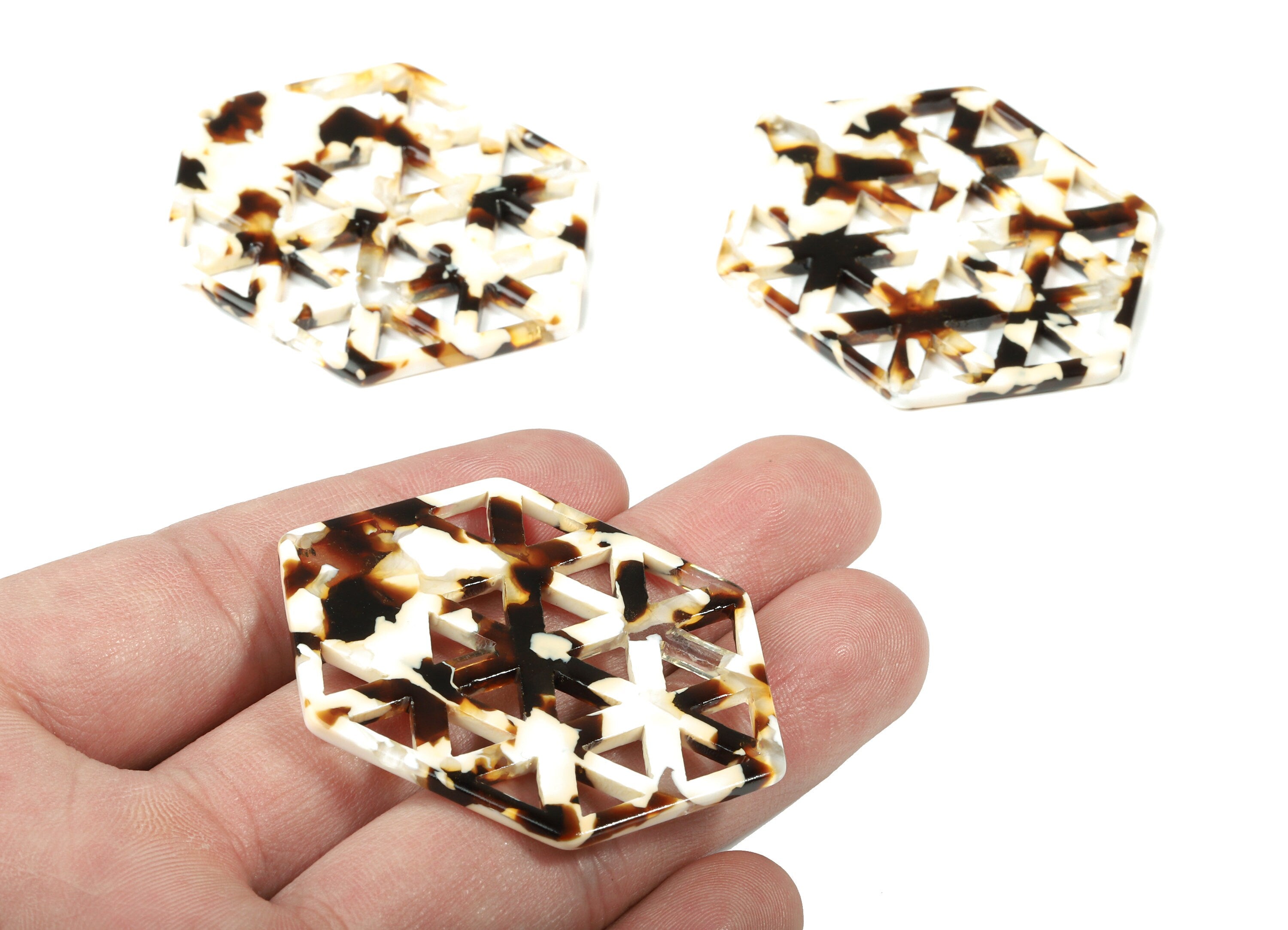 Acetate Hexagon Earring Charm - Honeycomb Pendant - Earring Findings - Jewelry Supplies - Color Code:A257 - 52.17x39.43x2.67mm - AC1821-A257 - DOMEDBAZAAR