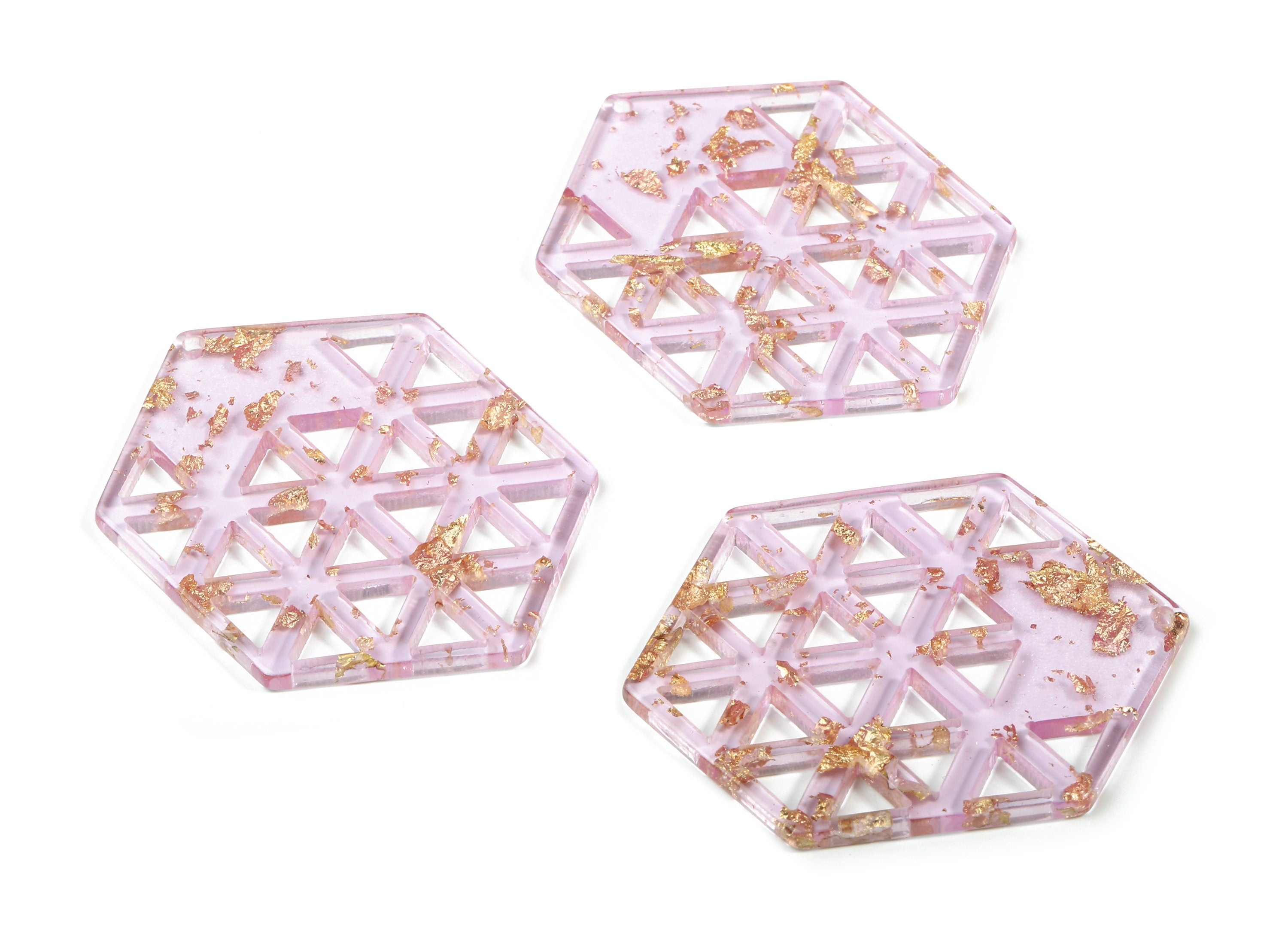 Acrylic Hexagon Earring Charm - Honeycomb Pendant - Gold Confetti - Color Code:A293 - 52.36x39.21x2.66mm - AC1821-A293 - DOMEDBAZAAR