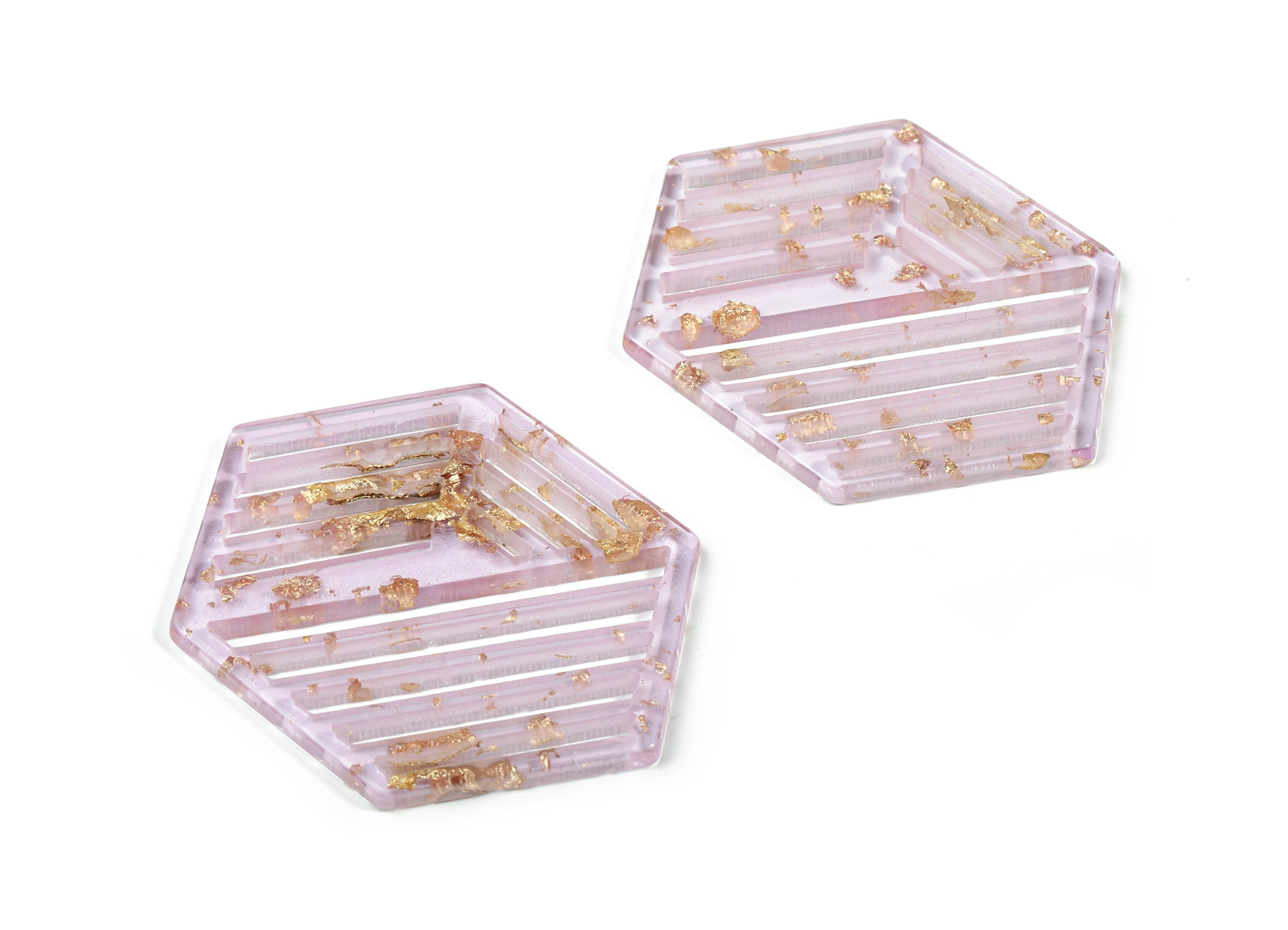 Acrylic Hexagon Earring Charm - Hexagon Pendant - Gold Confetti - Color Code:A293 - 52.36x39.21x2.66mm - AC1822-A293 - DOMEDBAZAAR