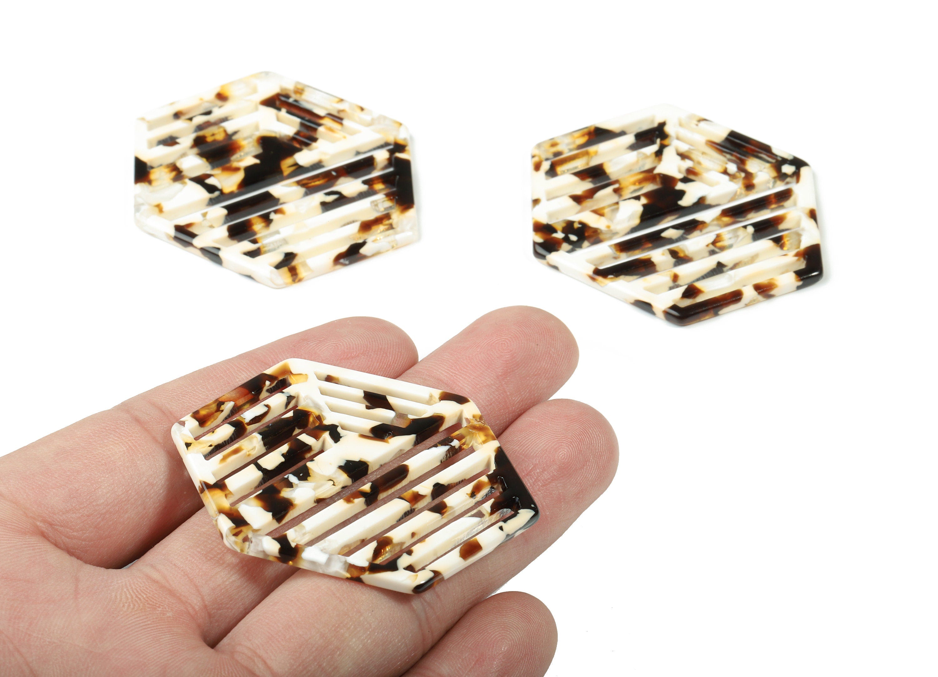 Acetate Hexagon Earring Charm - Hexagon Pendant - Earring Findings - Jewelry Supplies - Color Code:A257 - 52.06x39.3x2.59mm - AC1822-A257 - DOMEDBAZAAR