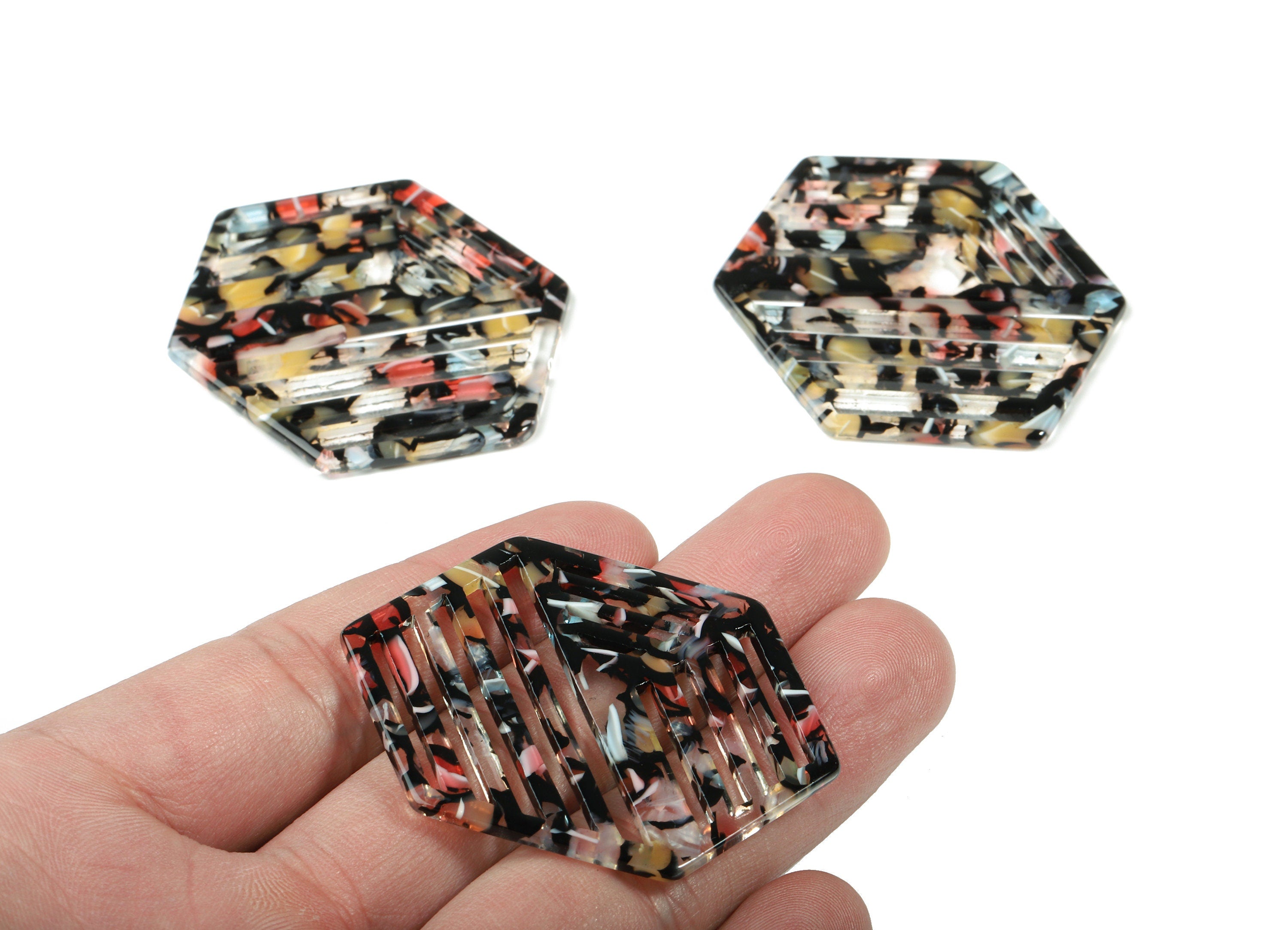 Acetate Hexagon Earring Charm - Hexagon Pendant - Earring Findings - Jewelry Supplies - Color Code:A343 - 52.27x39.4x2.41mm - AC1822-A343 - DOMEDBAZAAR