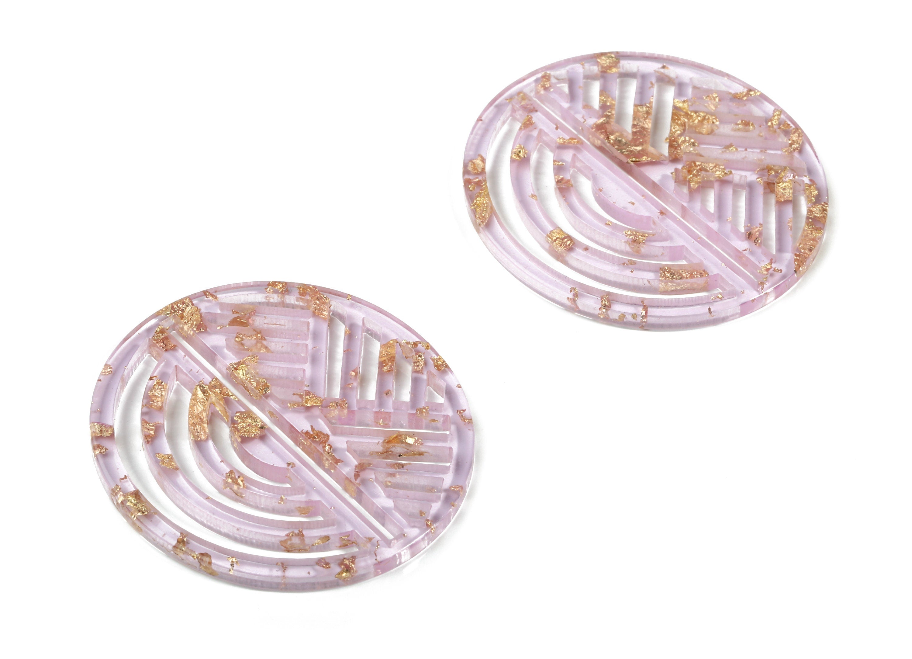Acrylic Oval Earring Charms - Geometric Pendant - Gold Confetti - Color Code:A293 - 42.57x39.71x2.66mm - AC1824-A293 - DOMEDBAZAAR