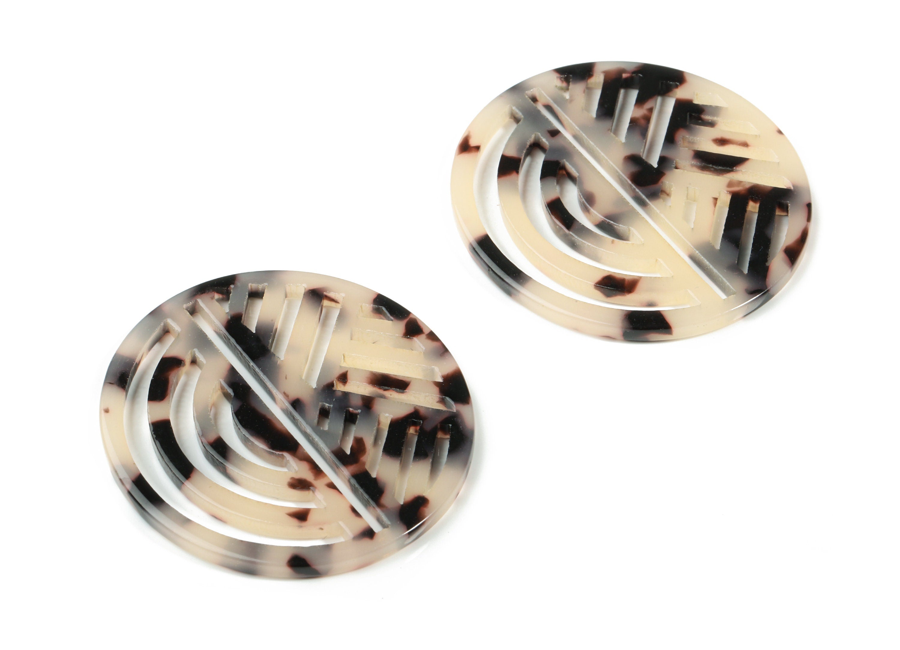 Acetate Oval Earring Charms - Geometric Pendant - Blonde Tortoise Shell - Jewelry Supplies - Color Code:A07 - 42.43x39.5x2.66mm - AC1824-A07 - DOMEDBAZAAR