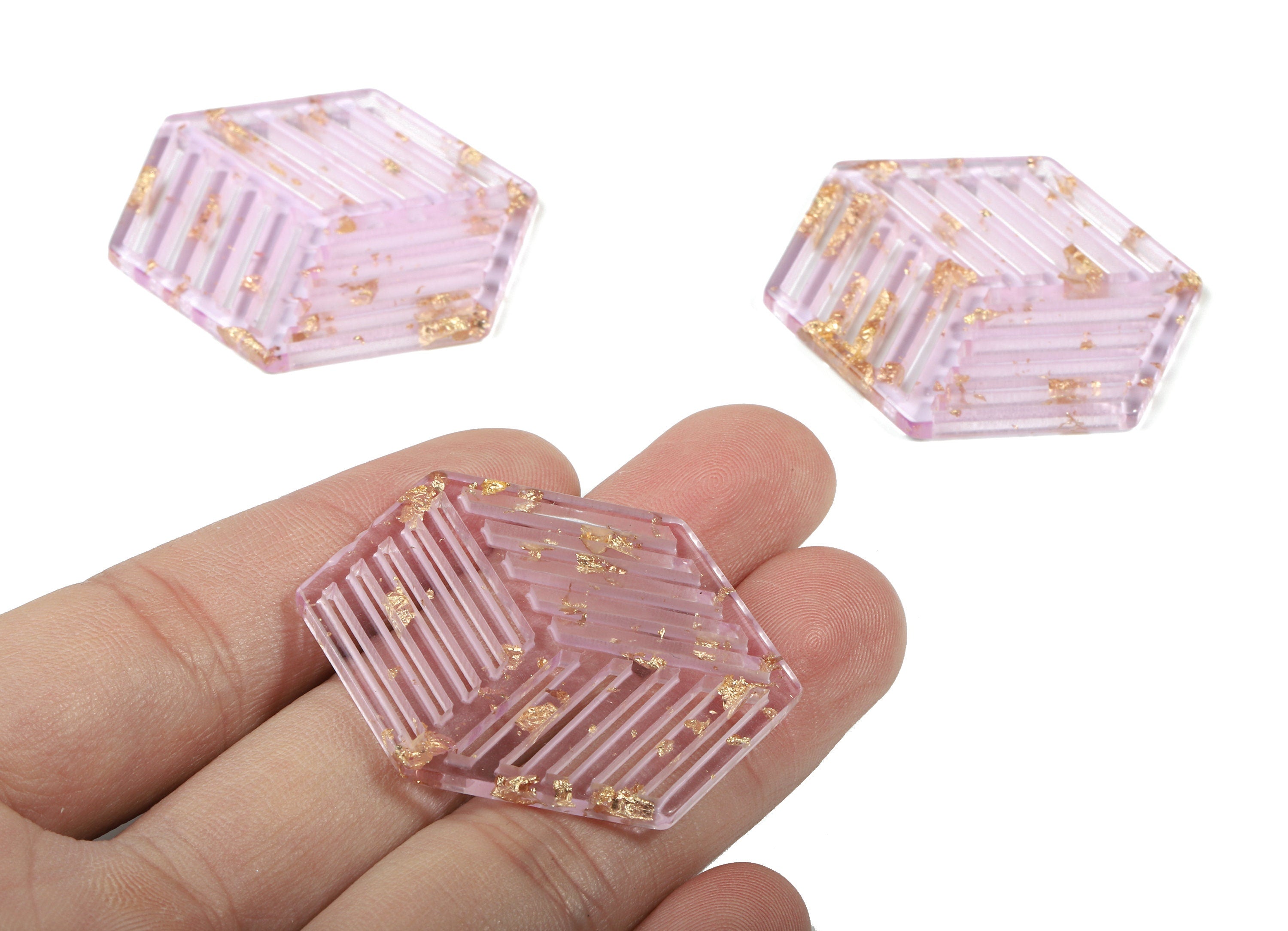 Acrylic Hexagon Earring Charm - Hexagon Pendant - Gold Confetti - Jewelry Supplies - Color Code:A293 - 45x34.6x2.7mm - AC1823-A293 - DOMEDBAZAAR