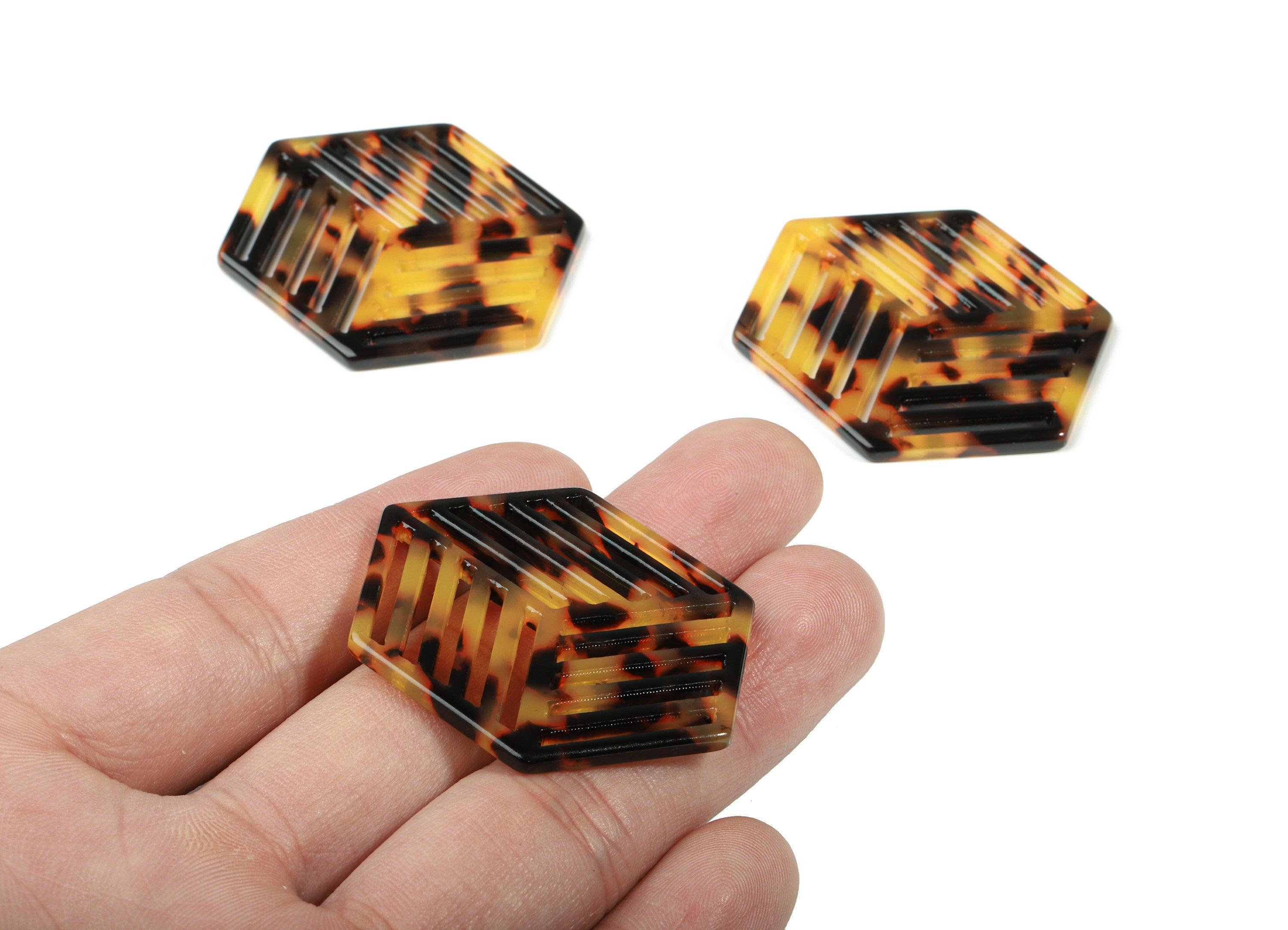 Acetate Hexagon Earring Charm - Hexagon Pendant - Tortoise Shell - Jewelry Supplies - Color Code:A01 - 44.62x34.34x2.71mm - AC1823-A01 - DOMEDBAZAAR