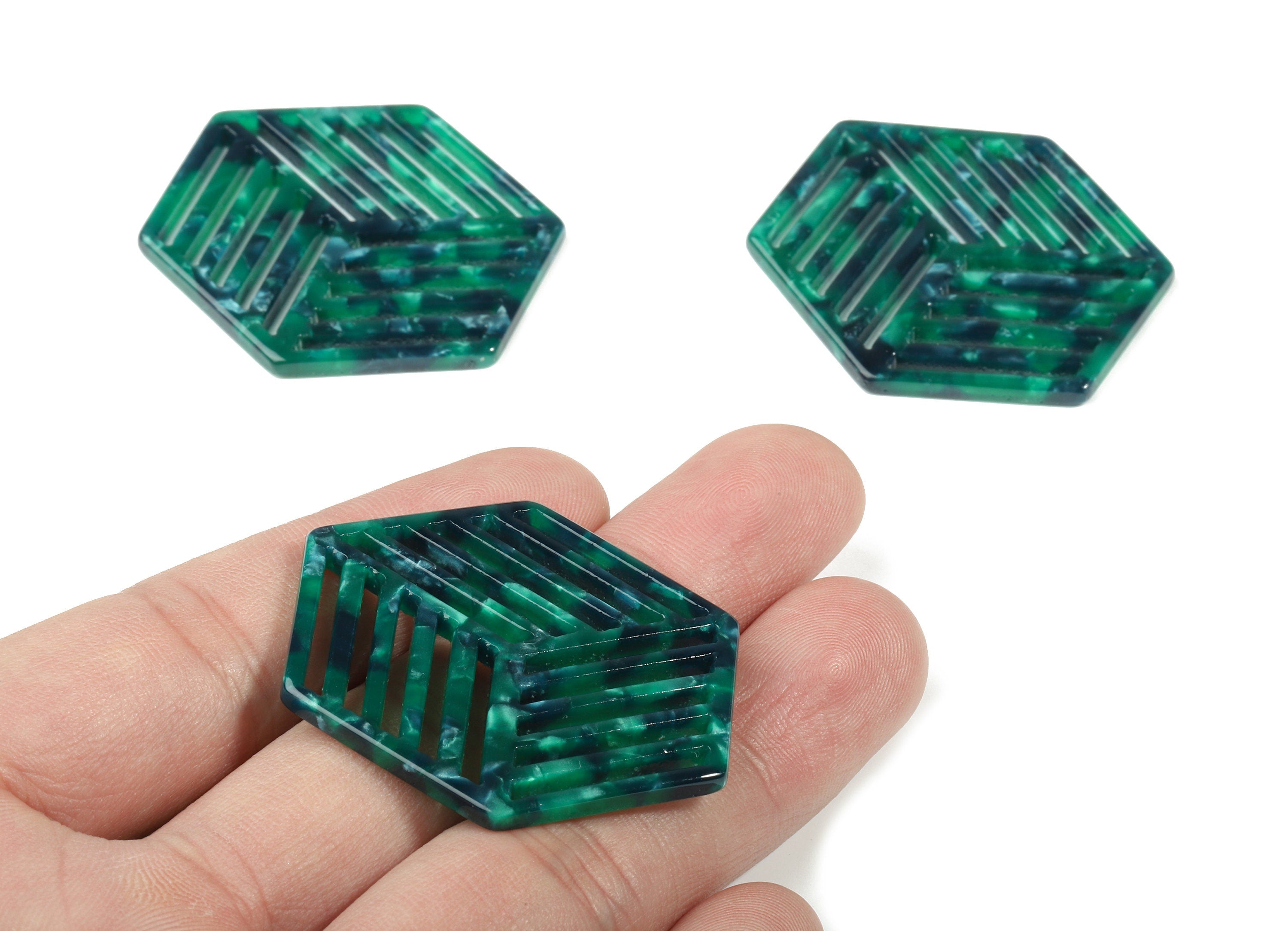 Acetate Hexagon Earring Charm - Hexagon Pendant - Earring Findings - Jewelry Supplies - Color Code:A13 - 44.77x34.62x2.61mm - AC1823-A13 - DOMEDBAZAAR