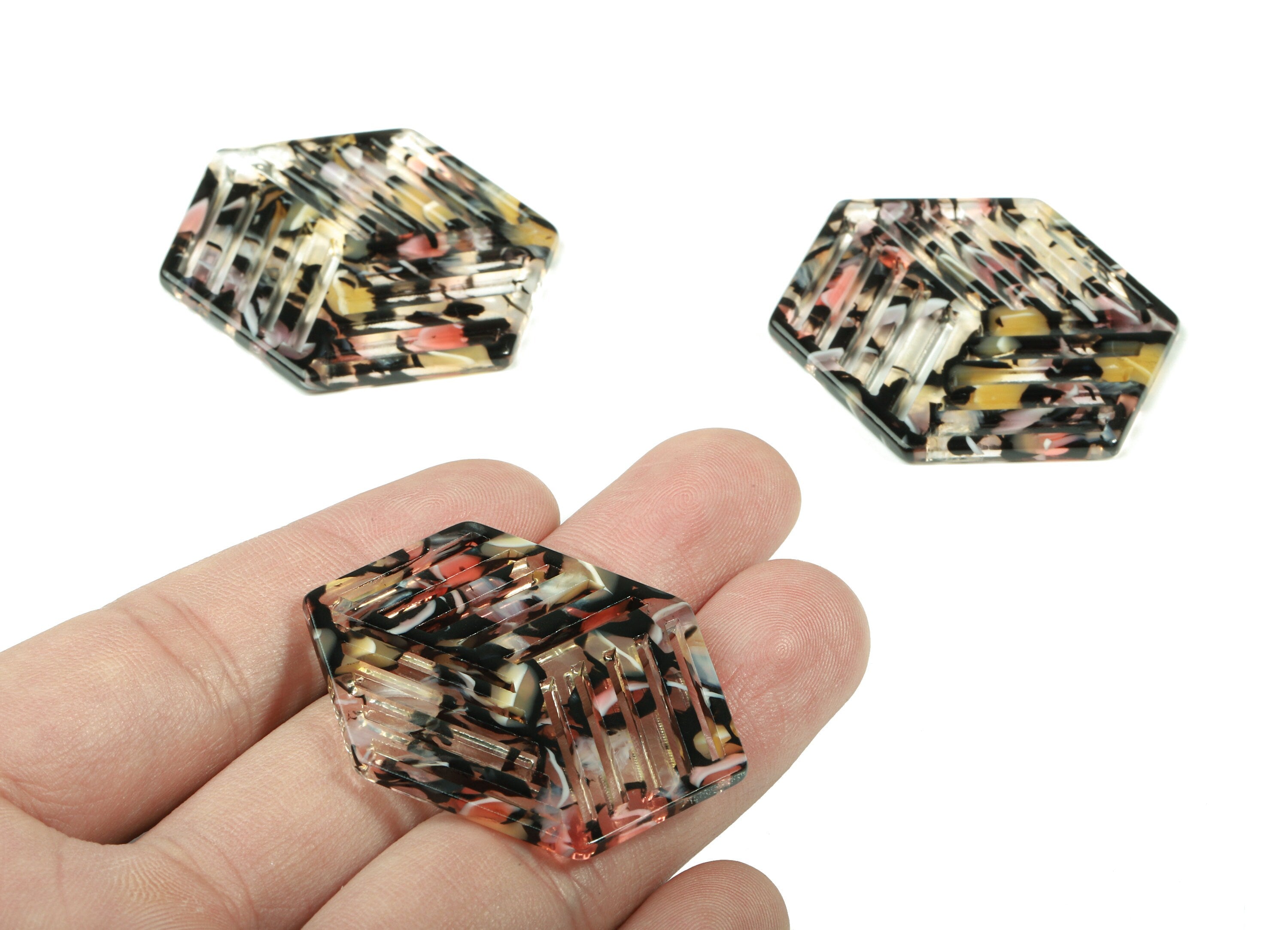 Acetate Hexagon Earring Charm - Hexagon Pendant - Earring Findings - Jewelry Supplies - Color Code:A343 - 44.65x34.46x2.64mm - AC1823-A343 - DOMEDBAZAAR