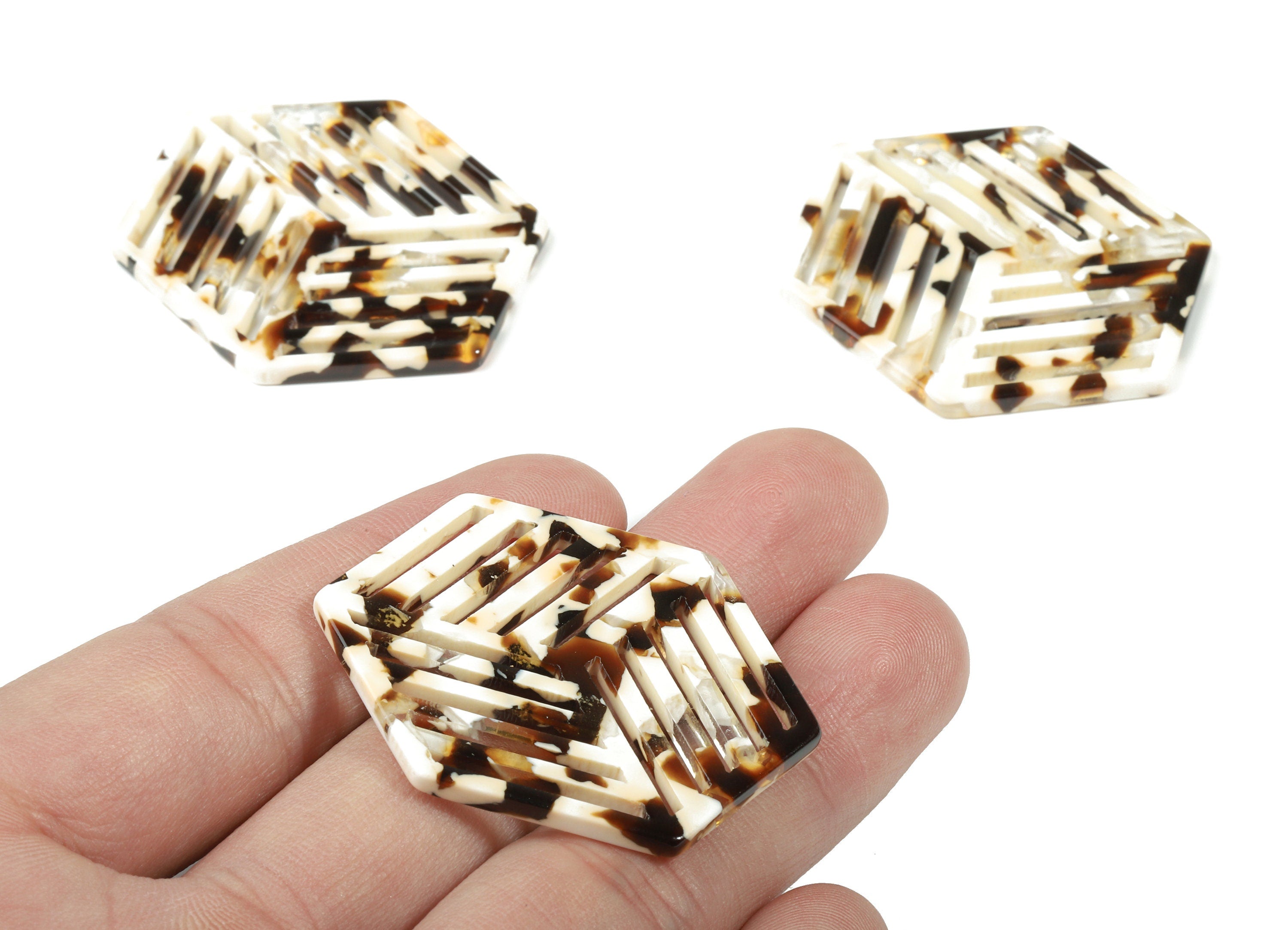 Acetate Hexagon Earring Charm - Hexagon Pendant - Earring Findings - Jewelry Supplies - Color Code:A257 - 44.85x34.4x2.71mm - AC1823-A257 - DOMEDBAZAAR