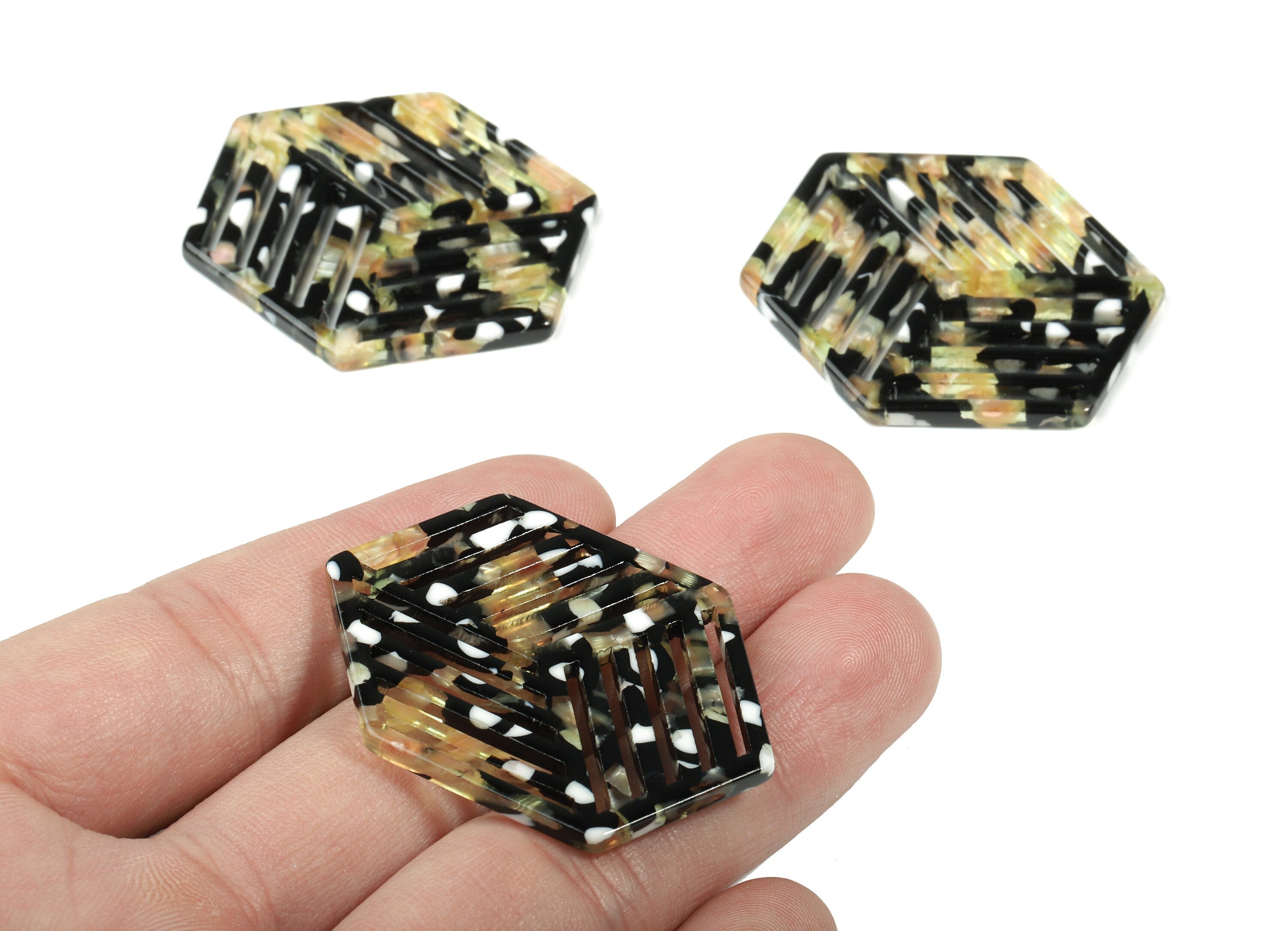 Acetate Hexagon Earring Charm - Hexagon Pendant - Earring Findings - Jewelry Supplies - Color Code:A193 - 44.7x34.49x2.73mm - AC1823-A193 - DOMEDBAZAAR
