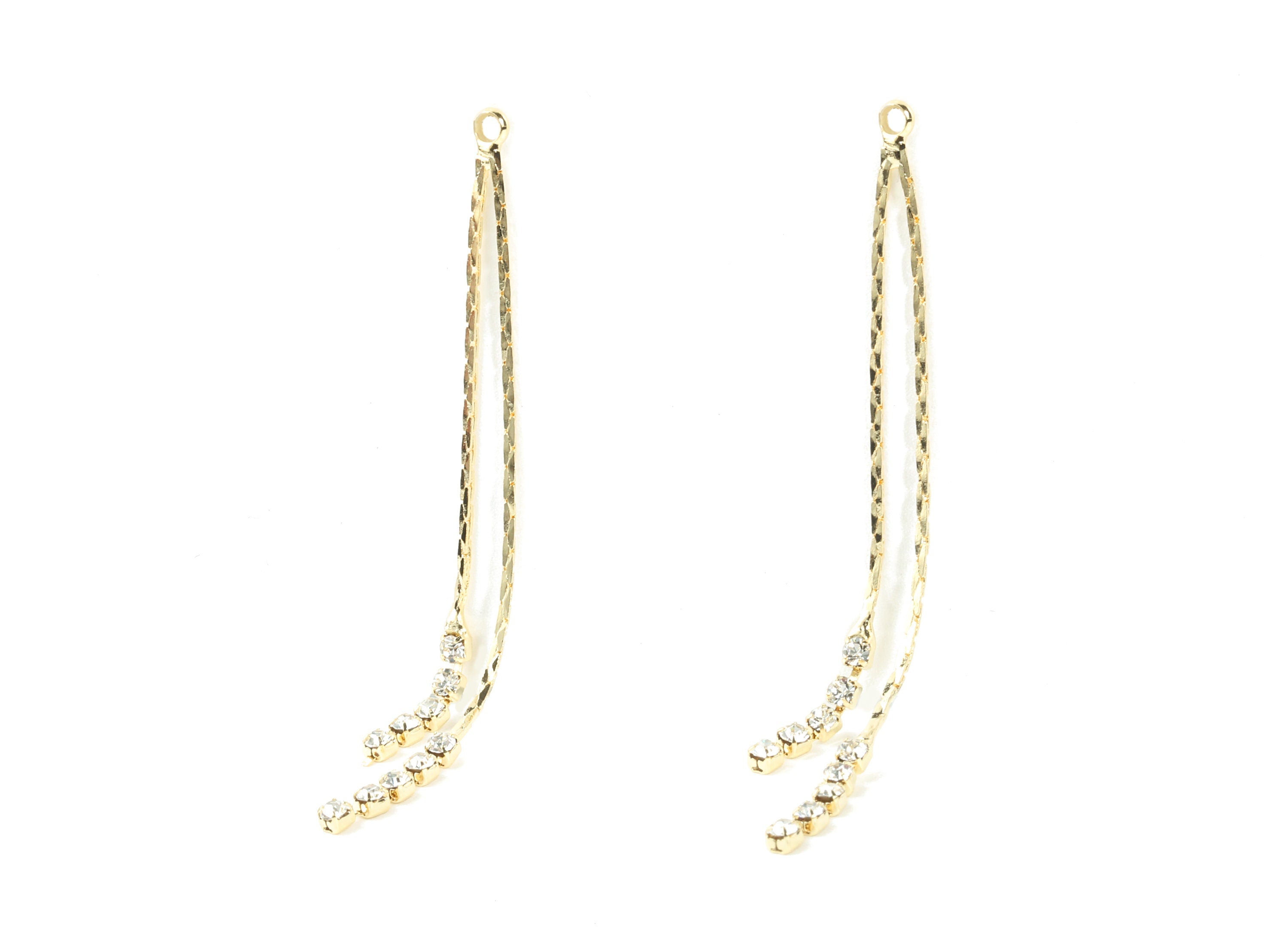 Brass Tassel Rhinestone Cup Chain Earring Charms - Brass Snake Chain Pendant - 18k Real Gold Plating Brass - 62.44x2.83x1.91mm - RGP2290 - DOMEDBAZAAR