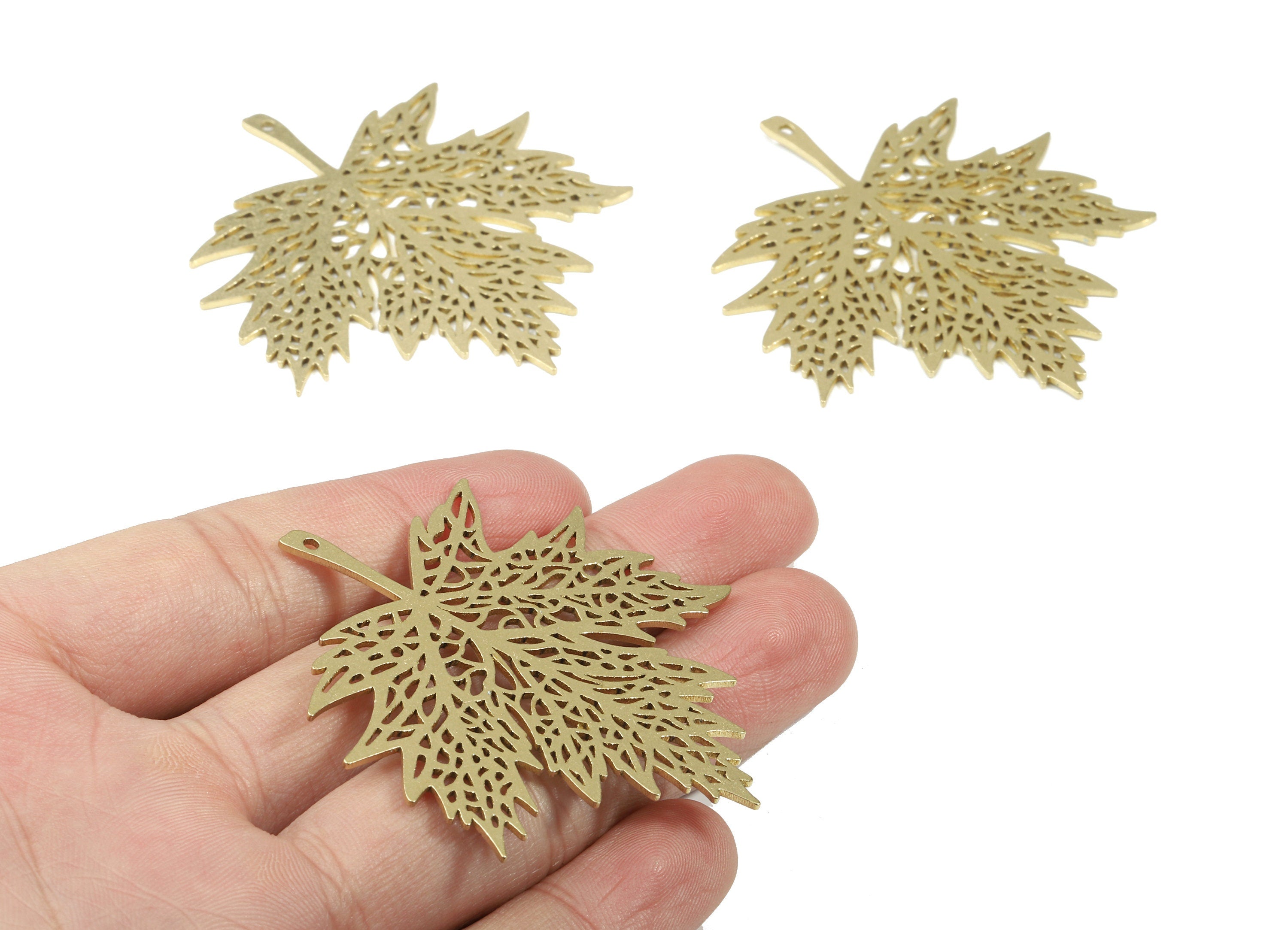 Raw Brass Leaf Pendant - Leaf Earring Charms - Earring Findings - Jewelry Supplies - 58.21x56.2x1mm - PP3126 - DOMEDBAZAAR