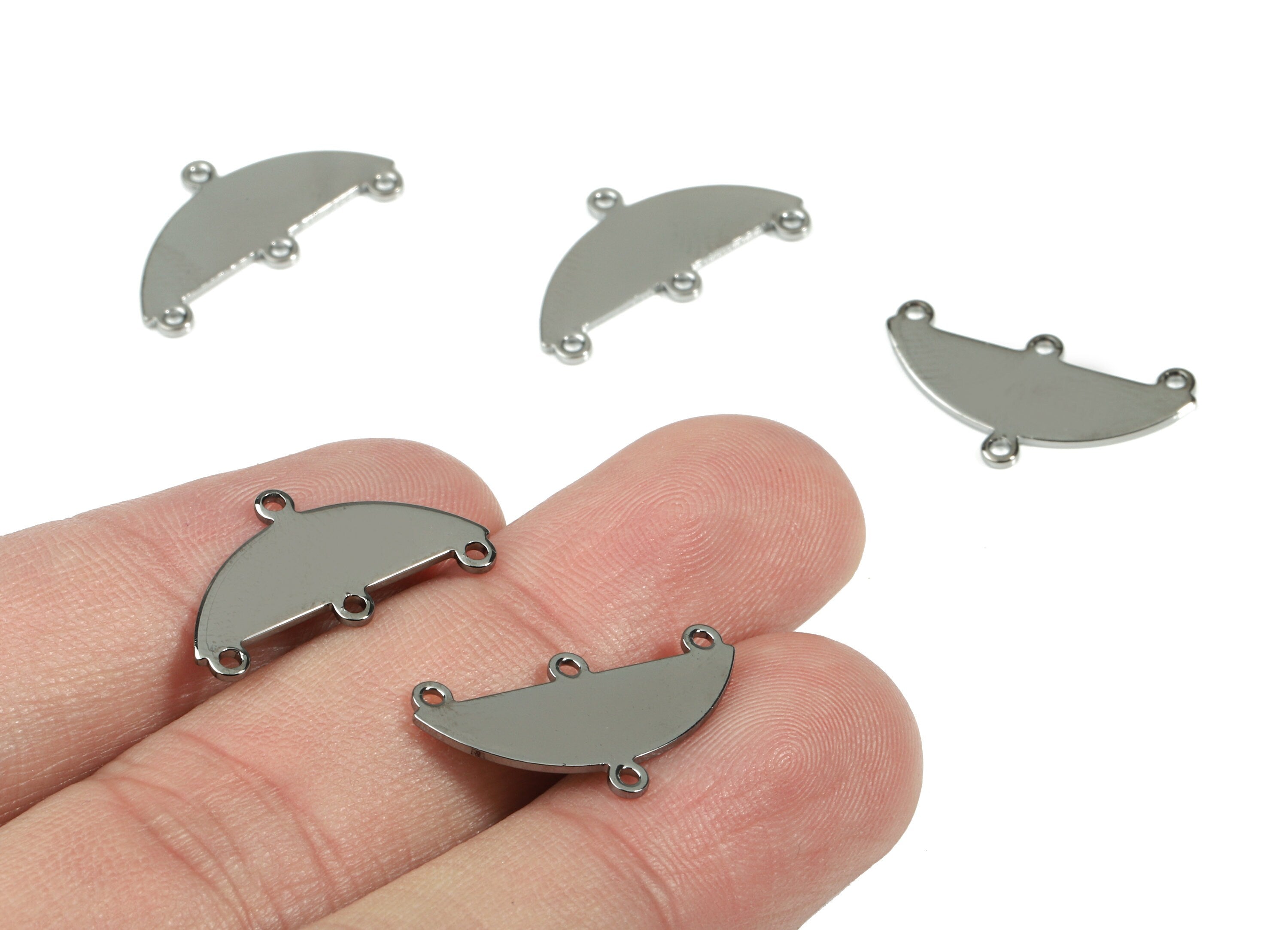 Gunmetal Brass Half Moon Connector - 4 Hole Half Moon Earring connector - Necklace connector - Jewelry Supplies - 21.3x11.5x0.8mm - PP1798GM - DOMEDBAZAAR