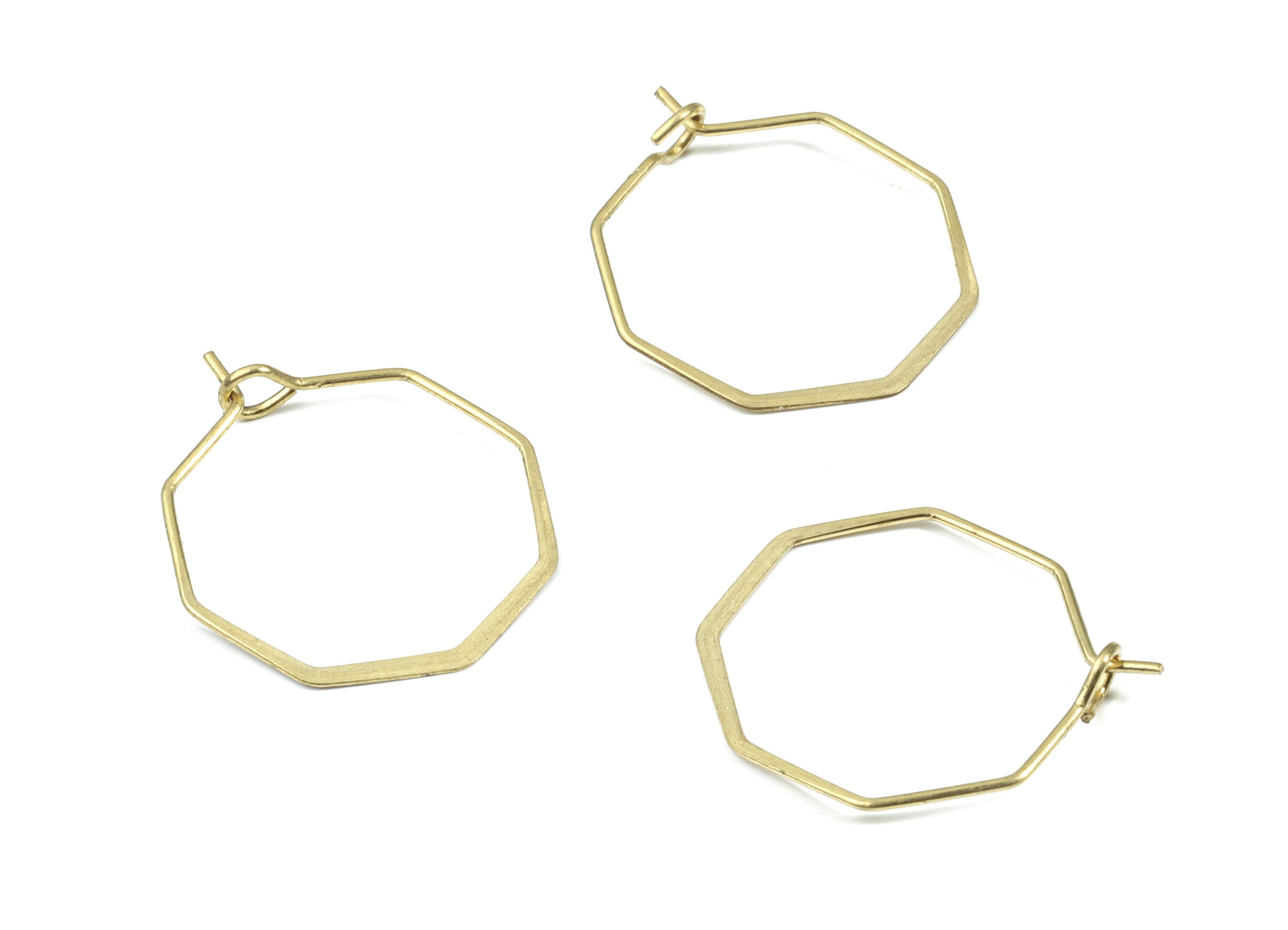 Brass Hammered Hexagon Earring Wire - Raw Brass Hexagon Ear Wire #20 - Earring Findings - Jewelry Supplies - 24.5x20.25x0.38mm - PP3183 - DOMEDBAZAAR