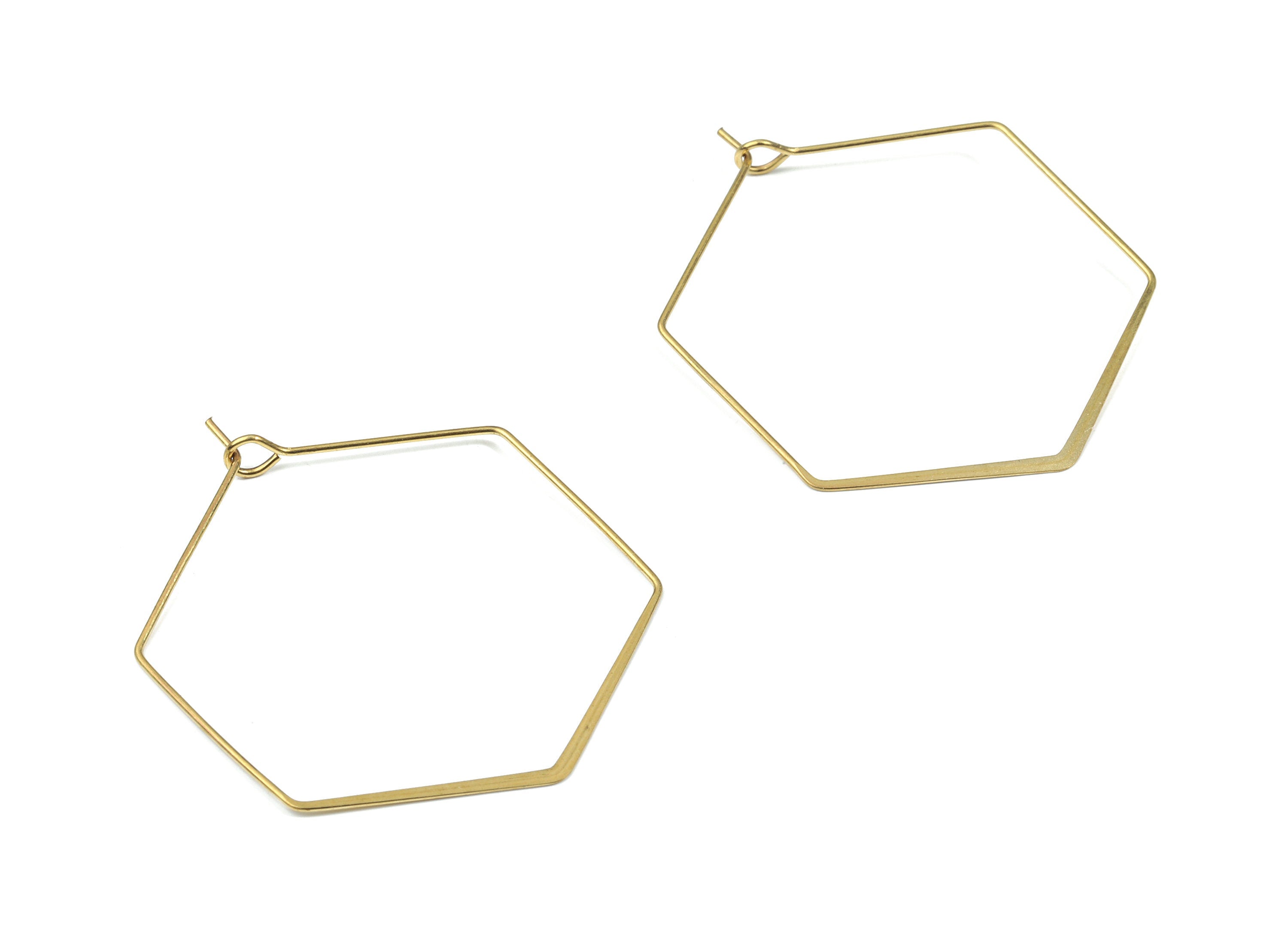 Brass Hammered Hexagon Earring Wire - Raw Brass Hexagon Ear Wire #35 - Earring Findings - Jewelry Supplies - 43.53x34.03x0.69mm - PP3186 - DOMEDBAZAAR