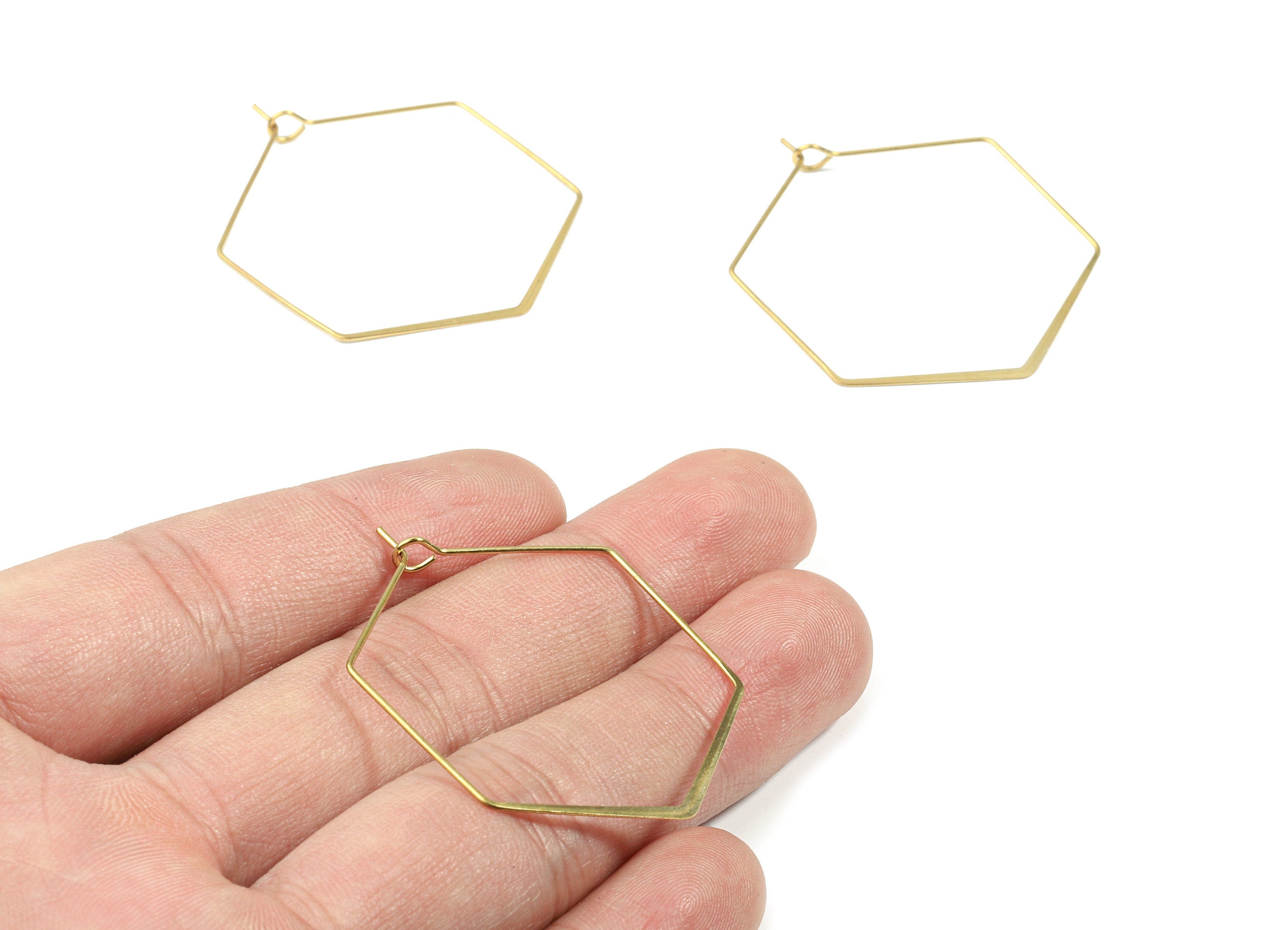 Brass Hammered Hexagon Earring Wire - Raw Brass Hexagon Ear Wire #35 - Earring Findings - Jewelry Supplies - 43.53x34.03x0.69mm - PP3186 - DOMEDBAZAAR