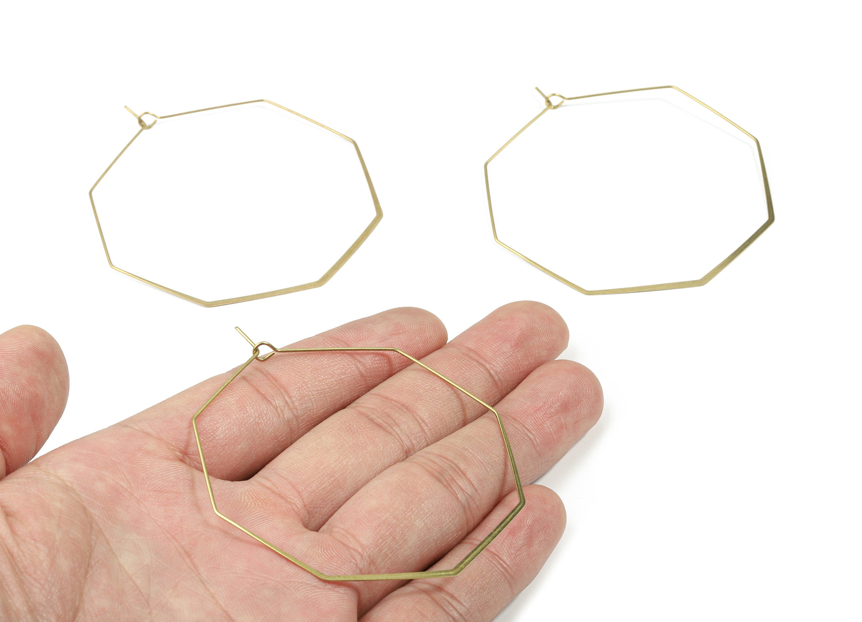 Brass Hammered Hexagon Earring Wire - Raw Brass Hexagon Ear Wire #35 - Earring Findings - Jewelry Supplies - 70x60x0.7mm - PP3188 - DOMEDBAZAAR