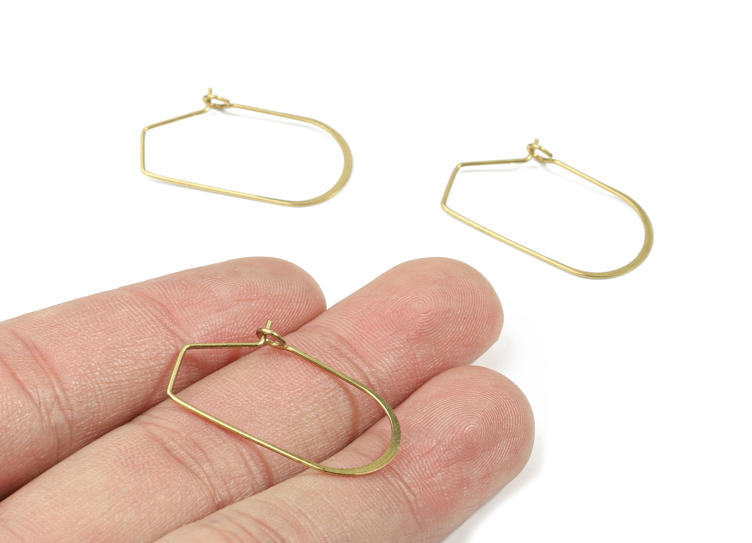 Brass Hammered Geometric Earring Wire - Raw Brass Geometric Ear Wire - Earring Findings - Jewelry Supplies - 28.77x17.26x0.49mm - PP3175 - DOMEDBAZAAR