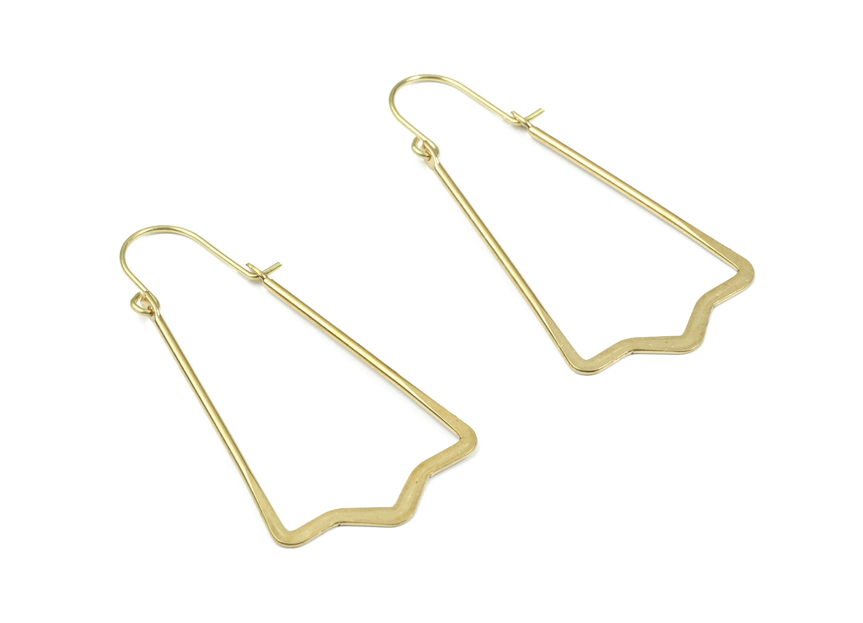 Brass Hammered Geometric Earring Wire - Raw Brass Geometric Ear Wire - Earring Findings - Jewelry Supplies - 46.36x23.63x1.21mm - PP3189 - DOMEDBAZAAR