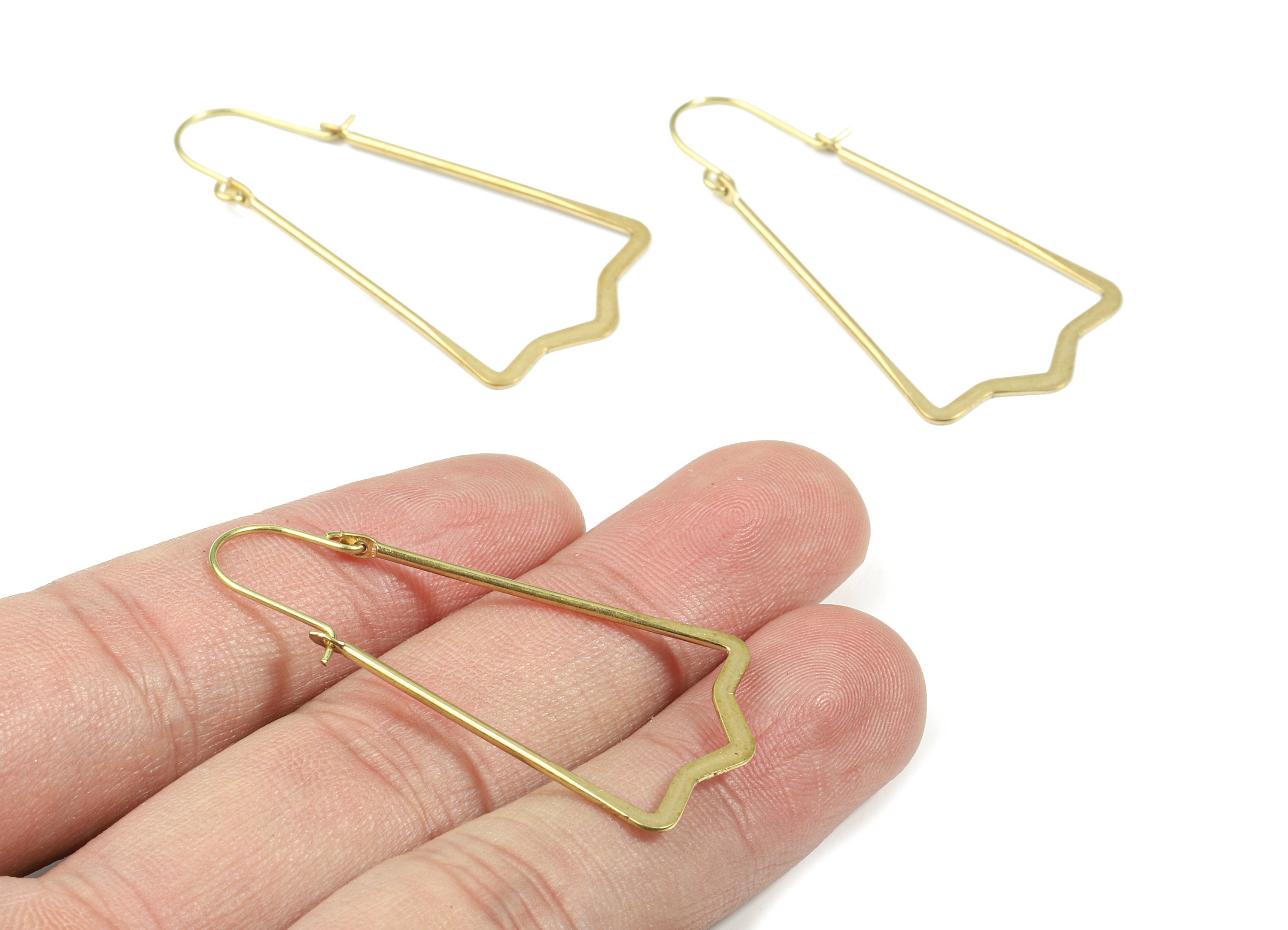 Brass Hammered Geometric Earring Wire - Raw Brass Geometric Ear Wire - Earring Findings - Jewelry Supplies - 46.36x23.63x1.21mm - PP3189 - DOMEDBAZAAR