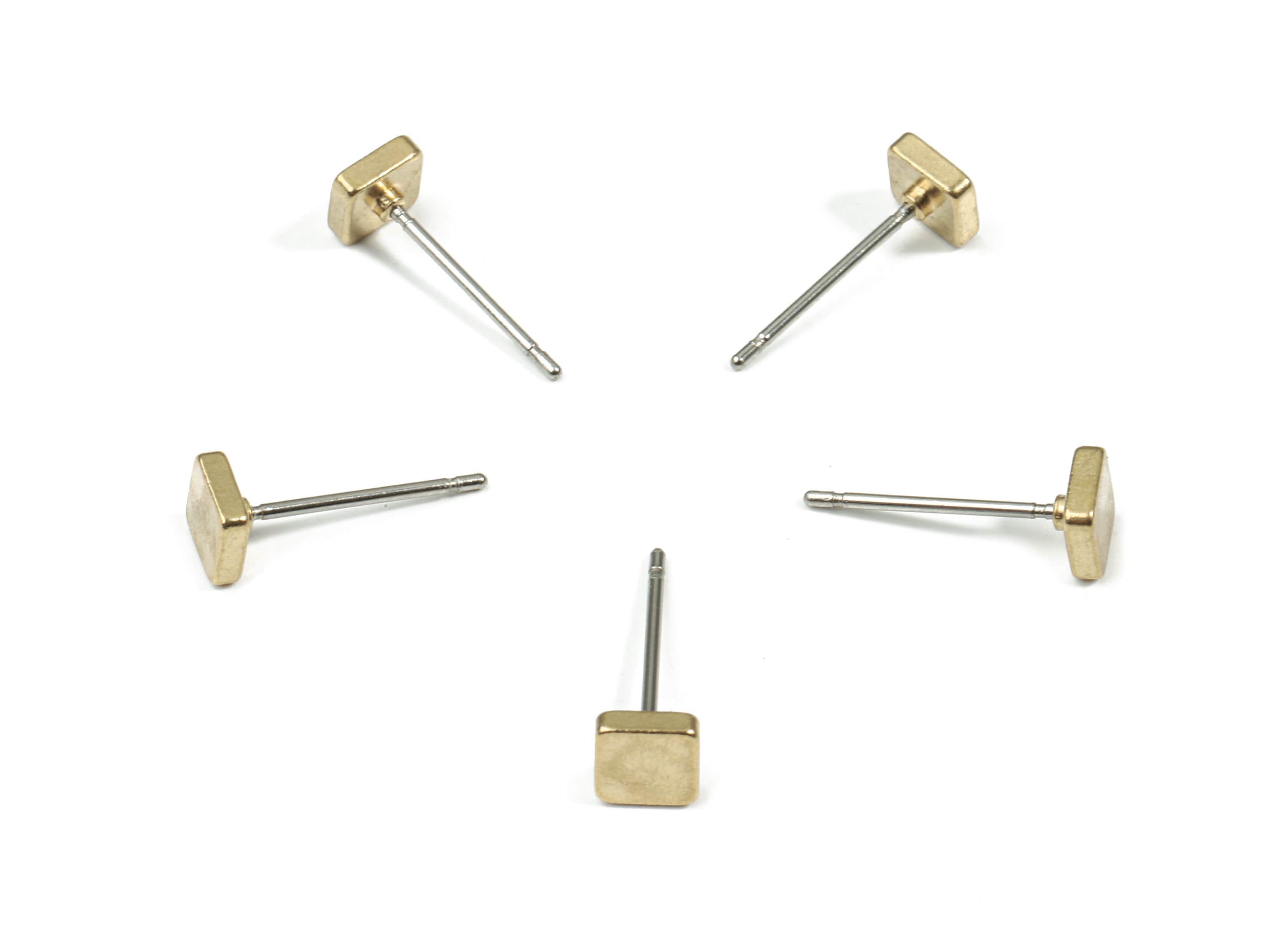 Brass Square Earring Stud - Raw Brass Square Earring Post - Steel Stud - Earring Post - Jewelry Supplies - 4.98x4.98x1.59mm - PP3149 - DOMEDBAZAAR