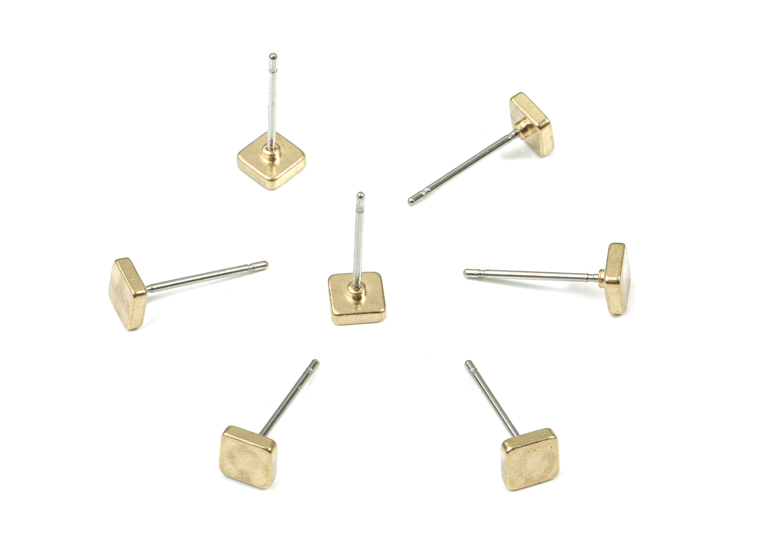 Brass Square Earring Stud - Raw Brass Square Earring Post - Steel Stud - Earring Post - Jewelry Supplies - 4.98x4.98x1.59mm - PP3149 - DOMEDBAZAAR