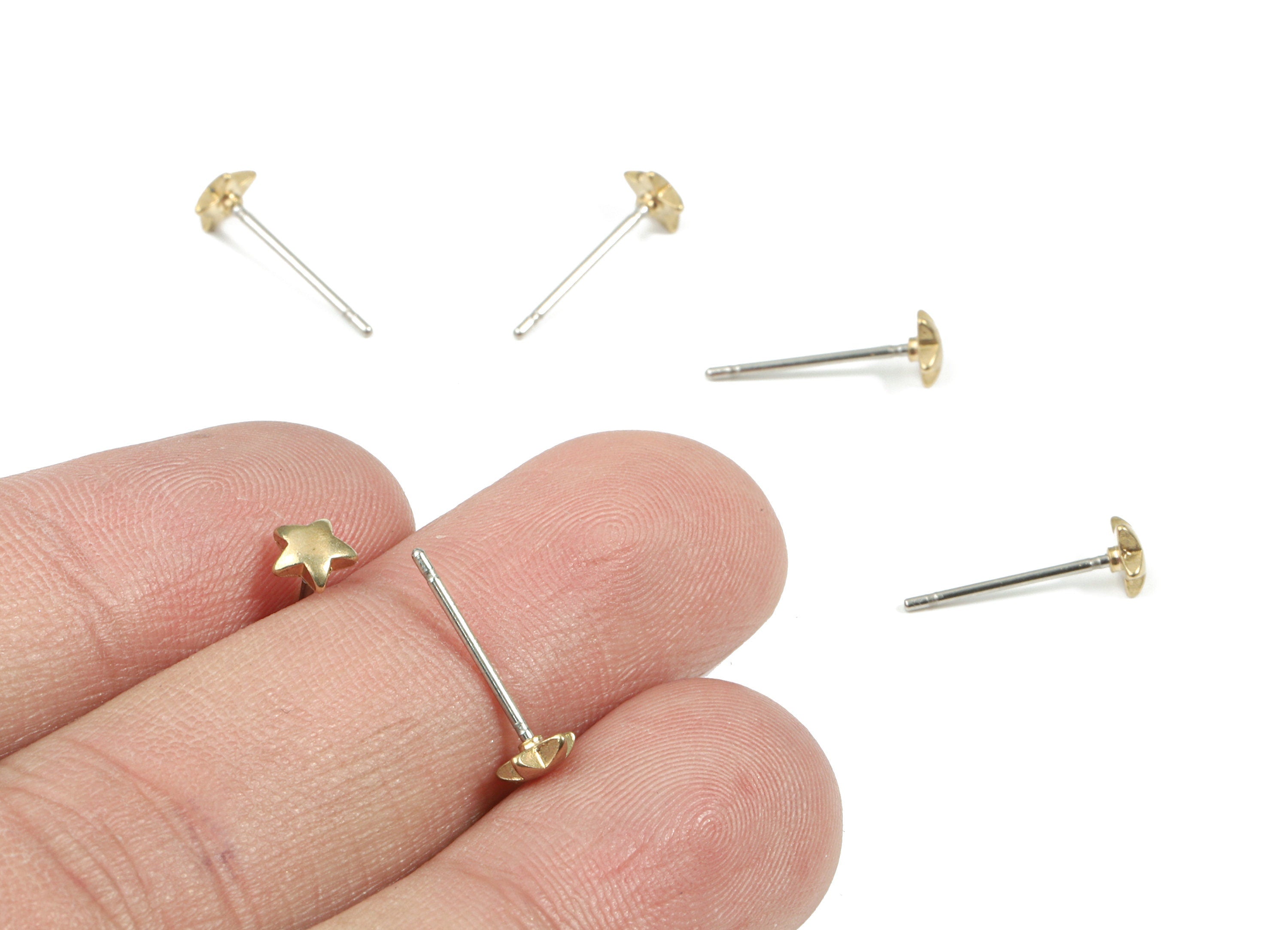 Brass Star Earring Stud - Raw Brass Star Earring Post - Steel Stud - Earring Post - Jewelry Supplies - 4.75x4.75x1.52mm - PP3160 - DOMEDBAZAAR