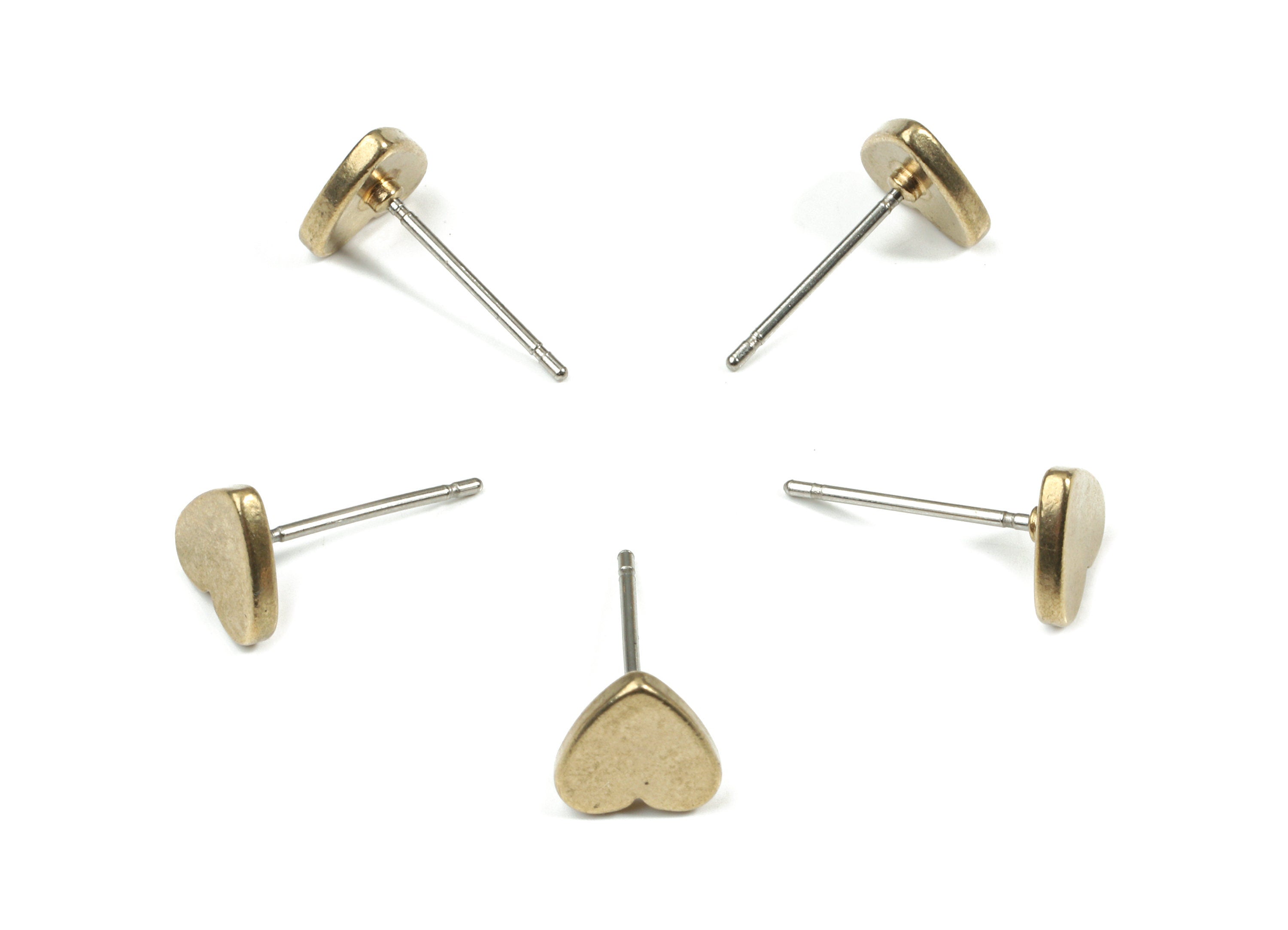 Brass Heart Earring Stud - Raw Brass Heart Earring Post - Steel Stud - Earring Post - Jewelry Supplies - 7.77x7.84x1.54mm - PP3148 - DOMEDBAZAAR