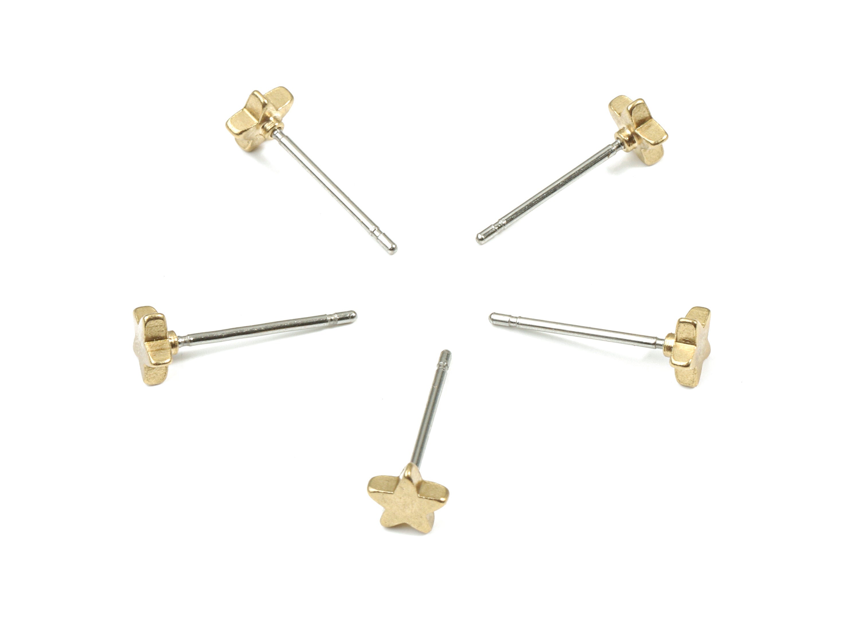 Brass Star Earring Stud - Raw Brass Star Earring Post - Steel Stud - Earring Post - Jewelry Supplies - 4.96x4.96x1.65mm - PP3154 - DOMEDBAZAAR