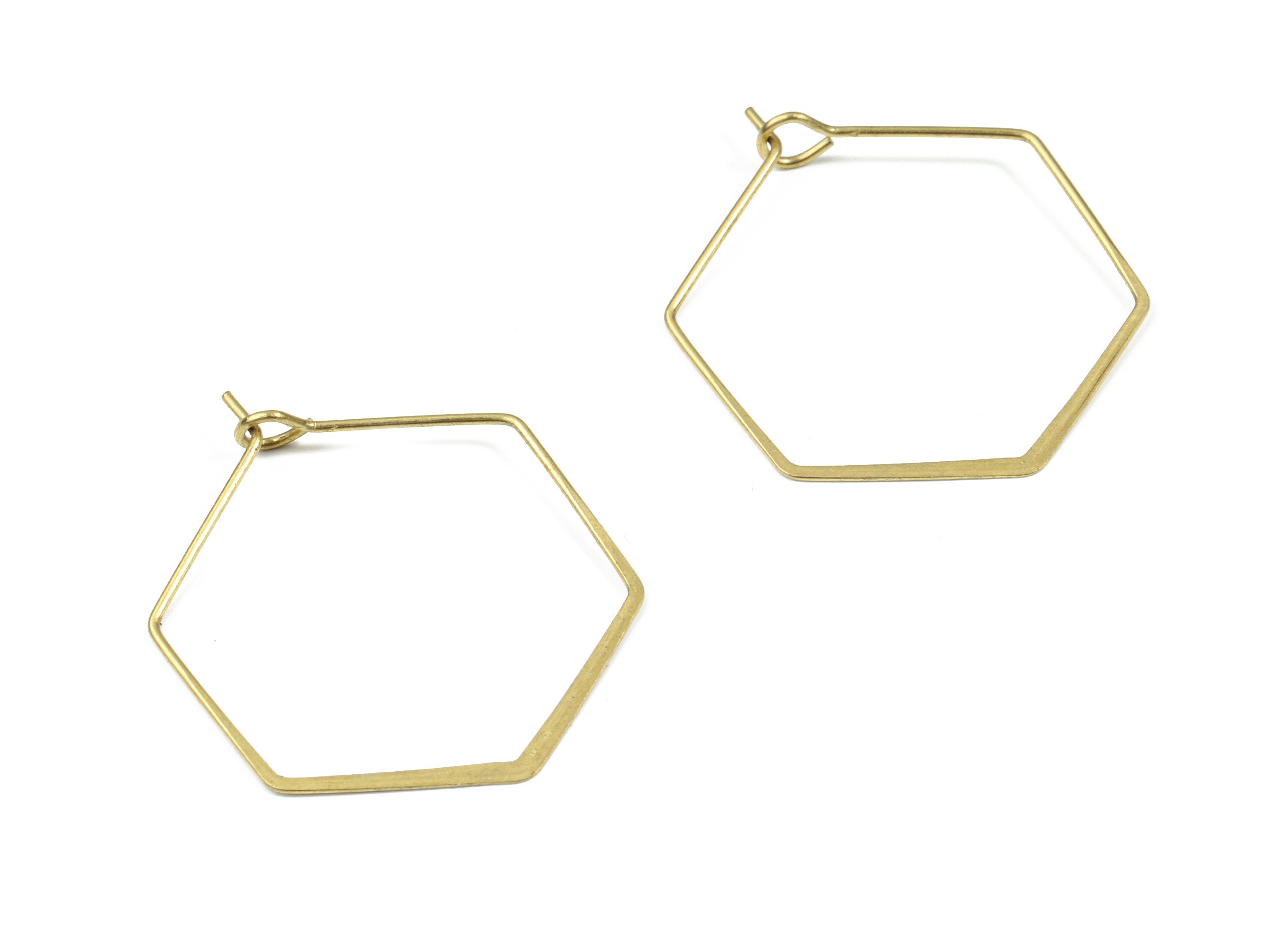 Brass Hammered Hexagon Earring Wire - Raw Brass Hexagon Ear Wire #25 - Earring Findings - Jewelry Supplies - 32.47x25.89x0.67mm - PP3184 - DOMEDBAZAAR