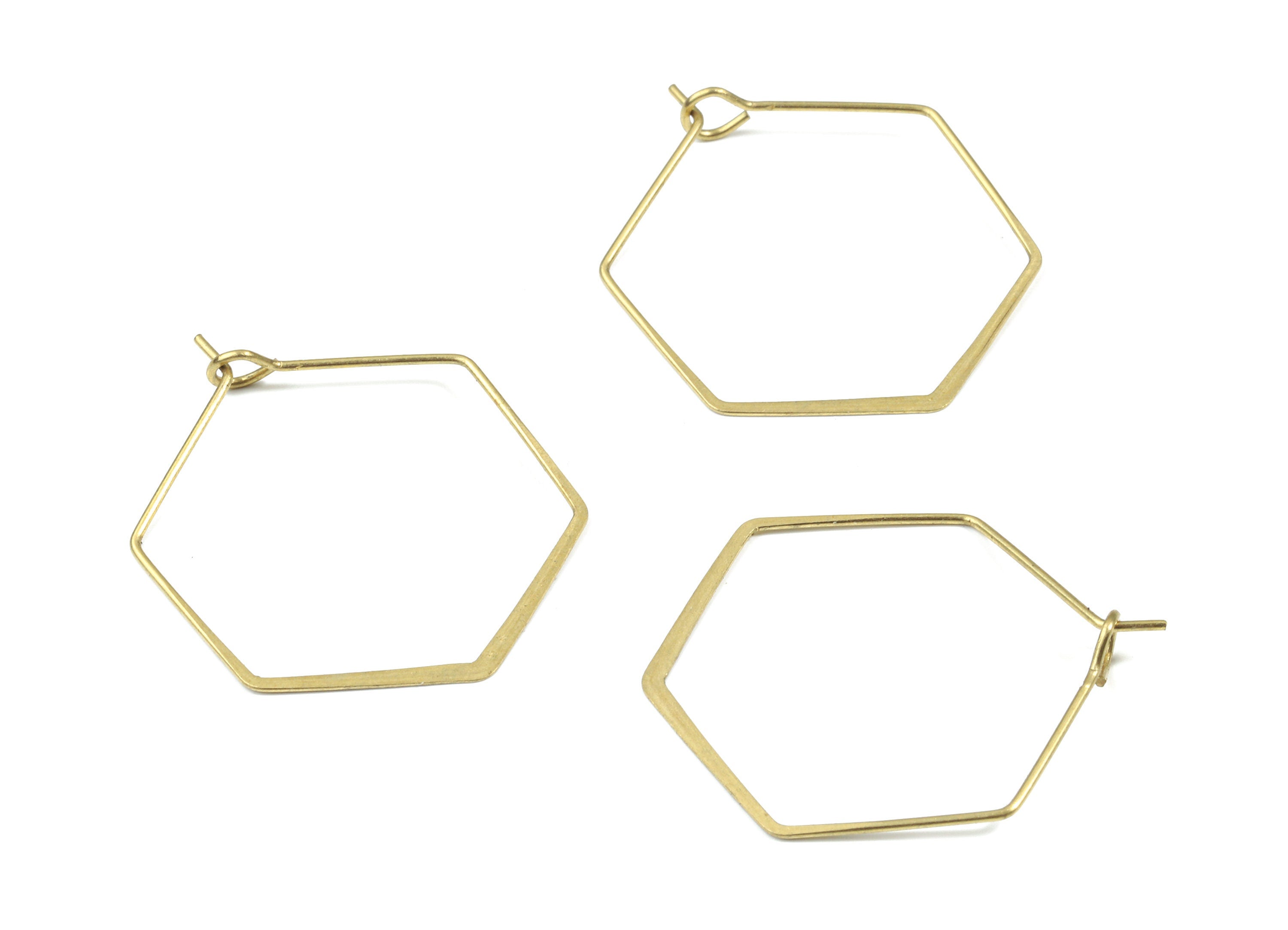 Brass Hammered Hexagon Earring Wire - Raw Brass Hexagon Ear Wire #25 - Earring Findings - Jewelry Supplies - 32.47x25.89x0.67mm - PP3184 - DOMEDBAZAAR