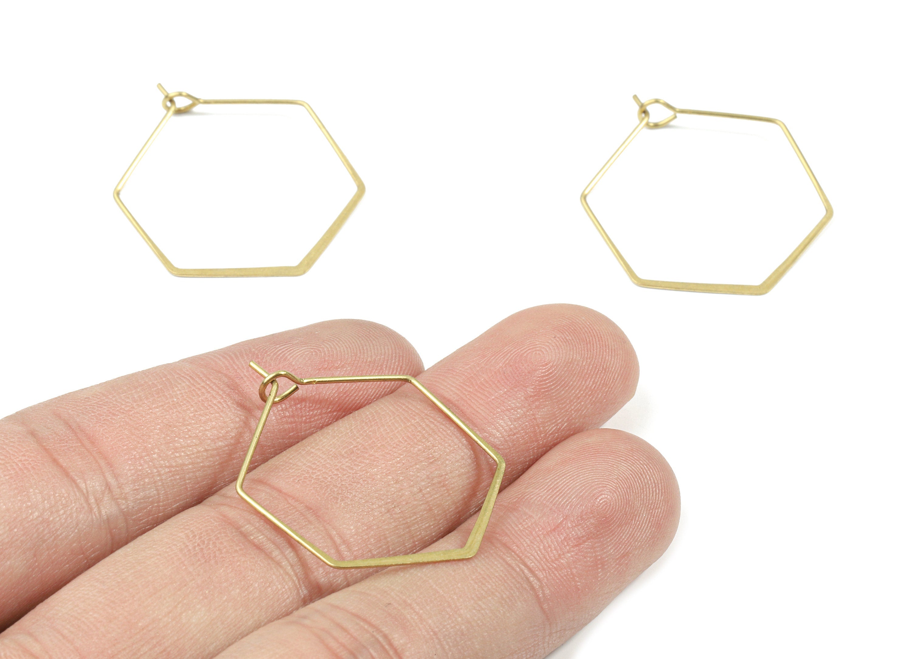 Brass Hammered Hexagon Earring Wire - Raw Brass Hexagon Ear Wire #25 - Earring Findings - Jewelry Supplies - 32.47x25.89x0.67mm - PP3184 - DOMEDBAZAAR