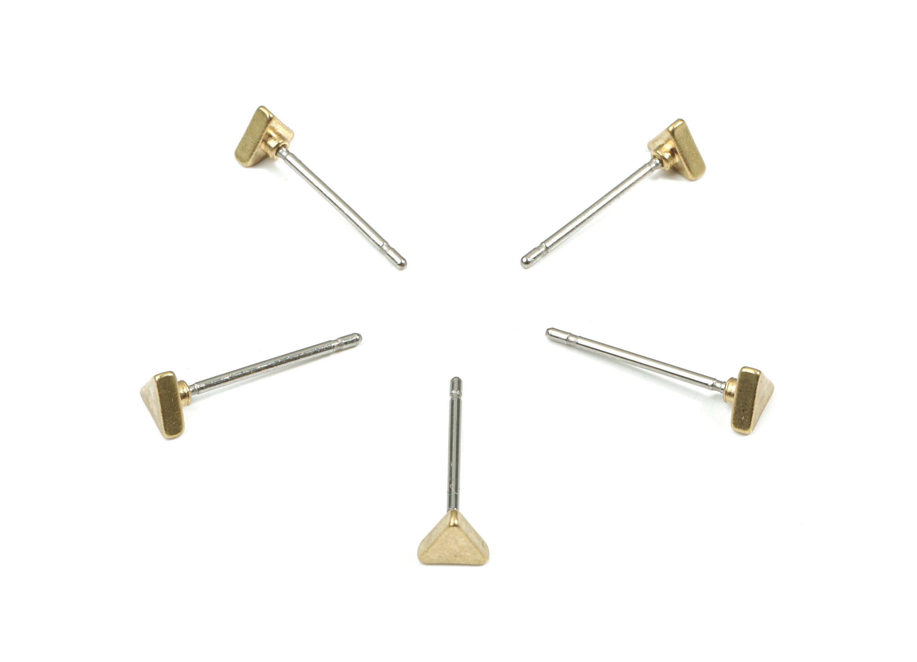 Brass Triangle Earring Stud - Raw Brass Triangle Earring Post - Steel Stud - Earring Post - Jewelry Supplies - 3.95x3.95x1.48mm - PP3146 - DOMEDBAZAAR