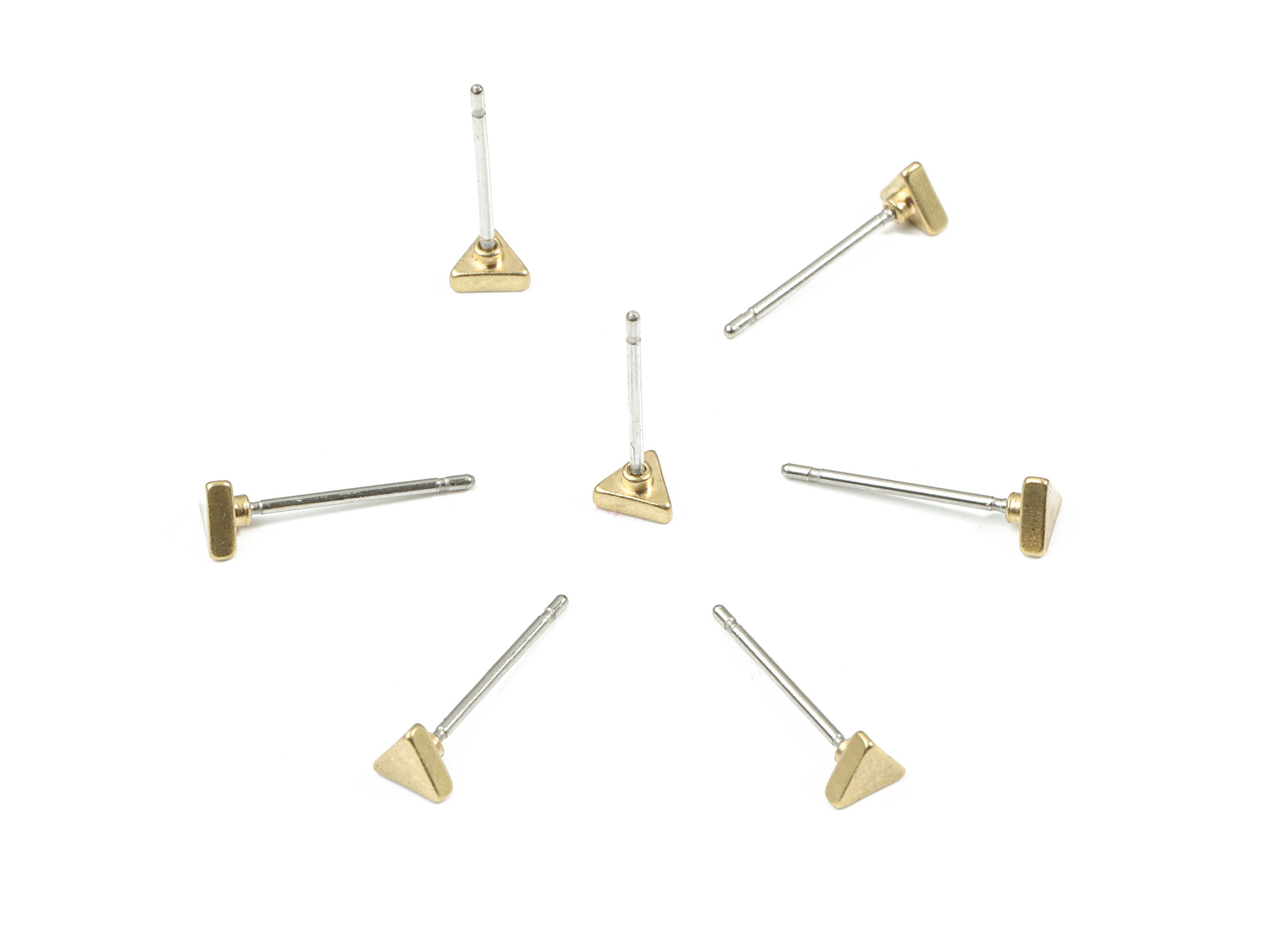 Brass Triangle Earring Stud - Raw Brass Triangle Earring Post - Steel Stud - Earring Post - Jewelry Supplies - 3.95x3.95x1.48mm - PP3146 - DOMEDBAZAAR