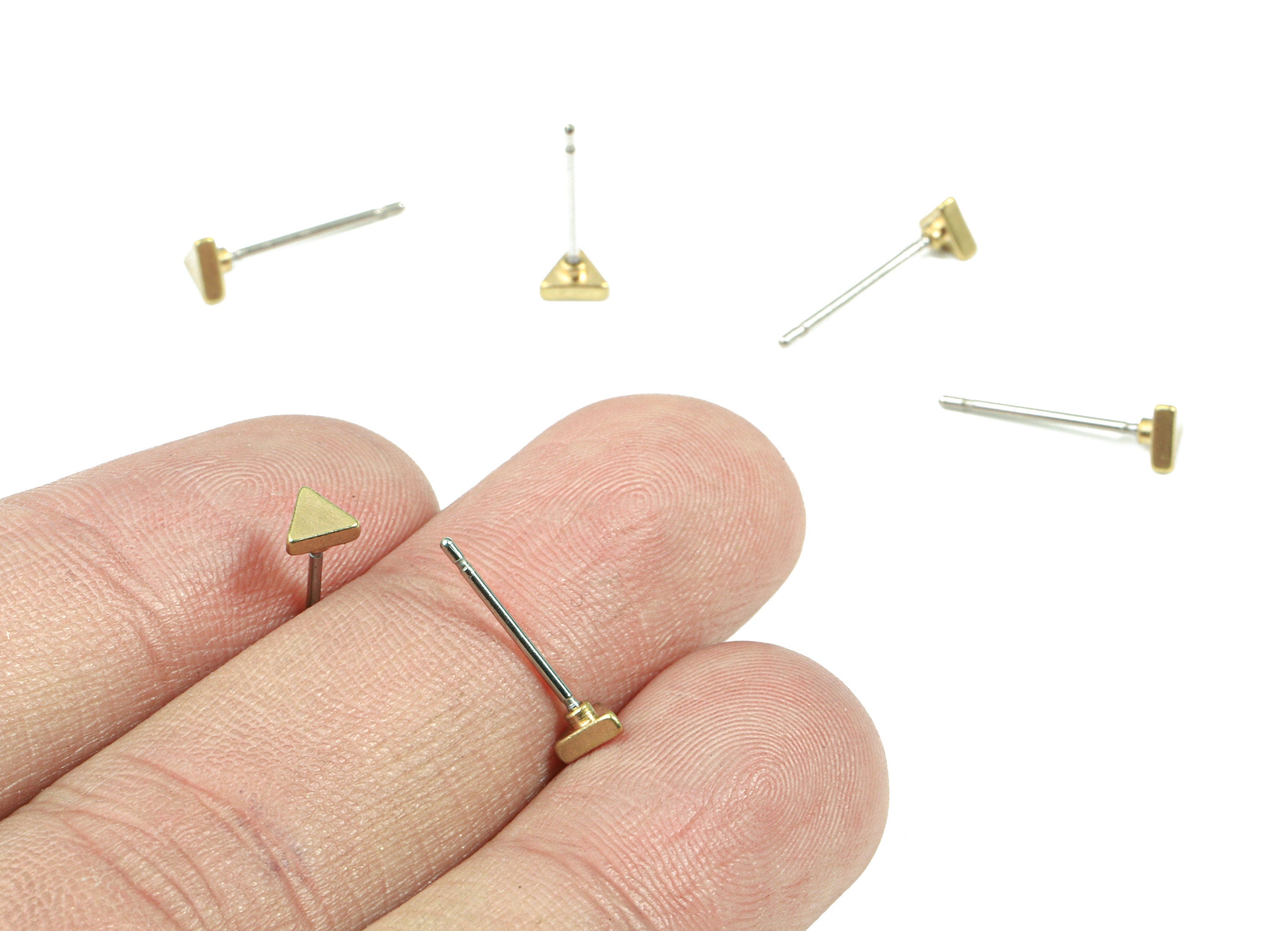Brass Triangle Earring Stud - Raw Brass Triangle Earring Post - Steel Stud - Earring Post - Jewelry Supplies - 3.95x3.95x1.48mm - PP3146 - DOMEDBAZAAR