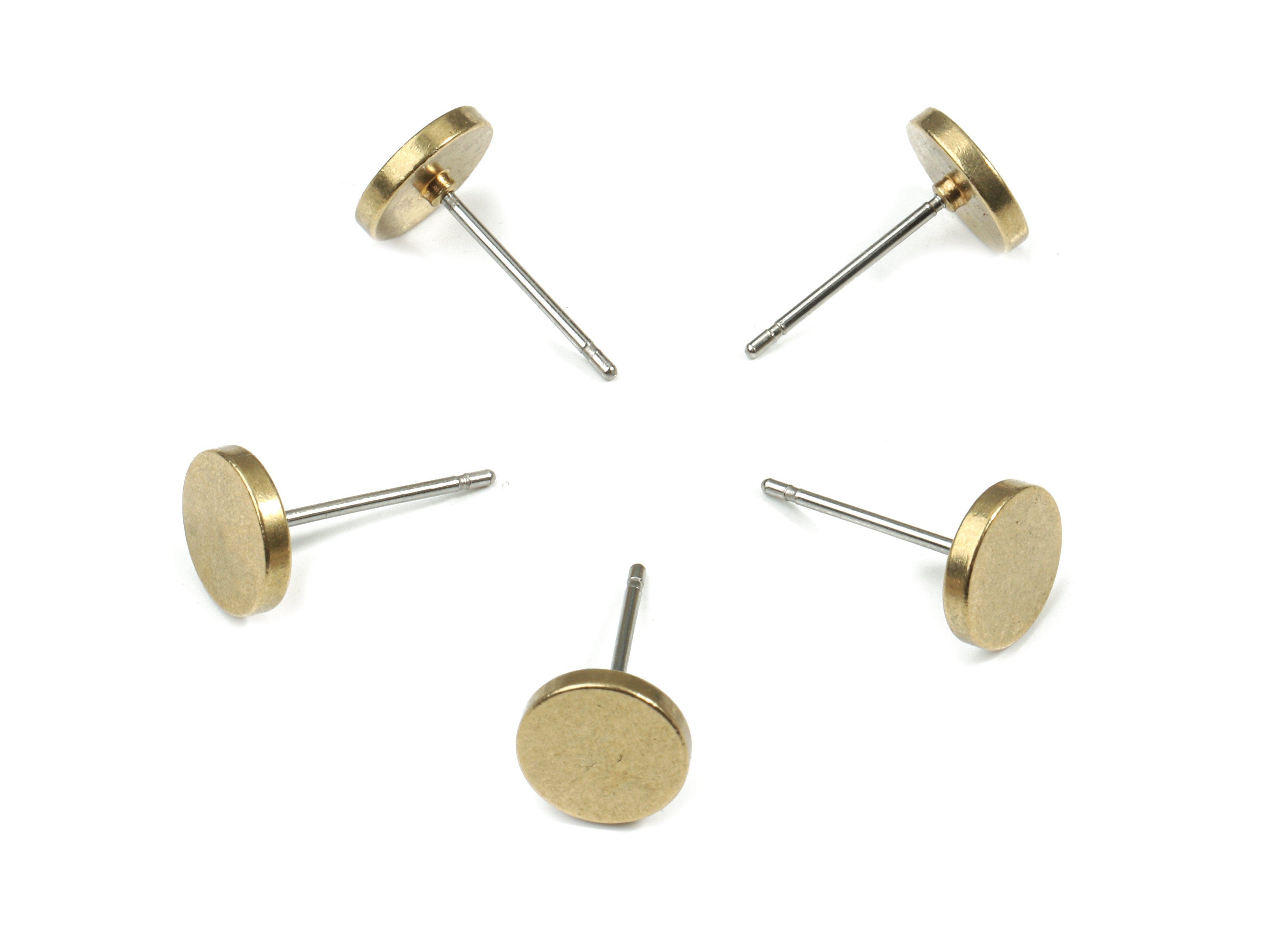 Brass Round Earring Stud - Raw Brass Circle Earring Post - Steel Stud - Earring Post - Jewelry Supplies - 8.04x8.04x1.56mm - PP3143 - DOMEDBAZAAR