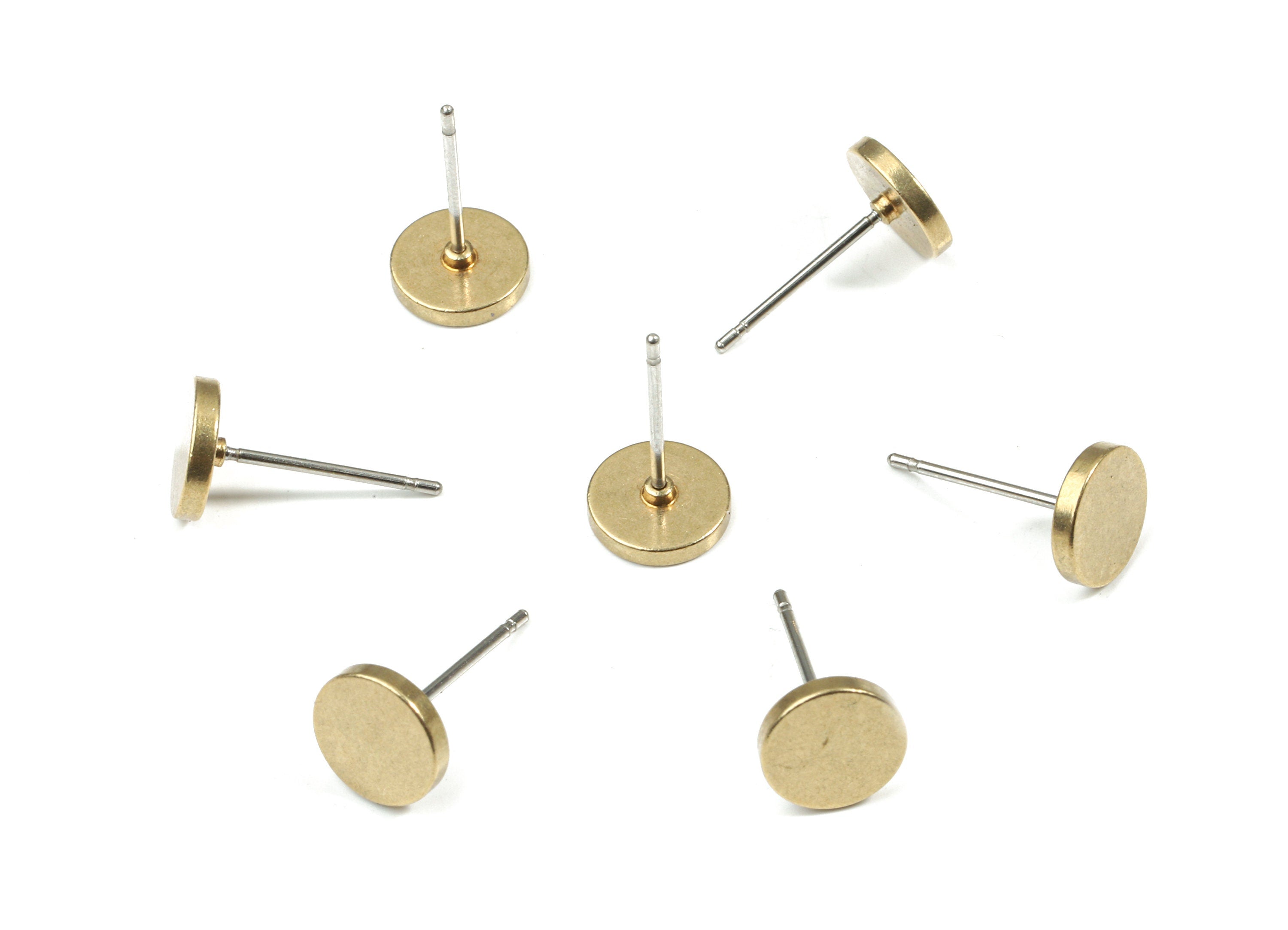 Brass Round Earring Stud - Raw Brass Circle Earring Post - Steel Stud - Earring Post - Jewelry Supplies - 8.04x8.04x1.56mm - PP3143 - DOMEDBAZAAR