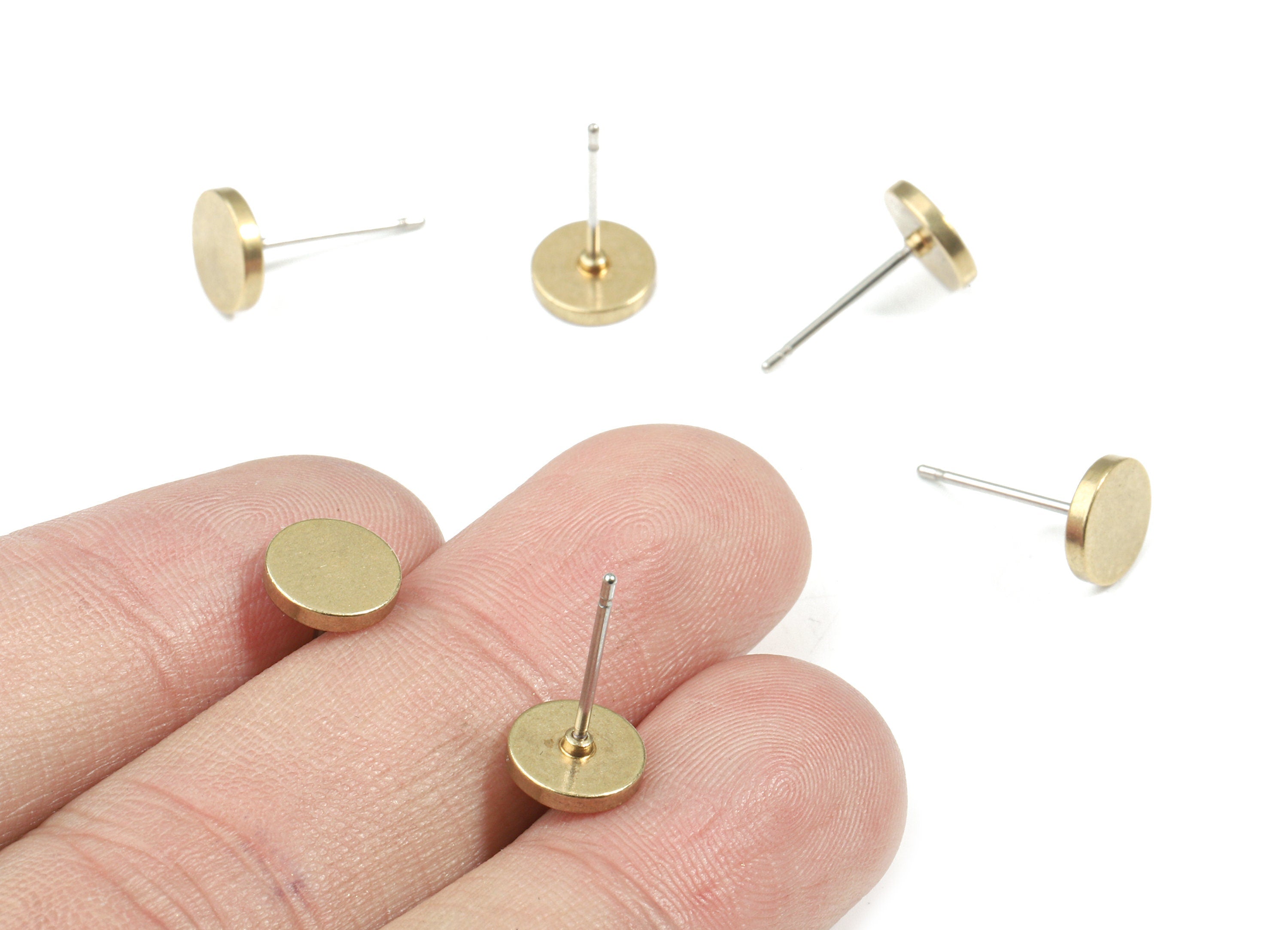 Brass Round Earring Stud - Raw Brass Circle Earring Post - Steel Stud - Earring Post - Jewelry Supplies - 8.04x8.04x1.56mm - PP3143 - DOMEDBAZAAR