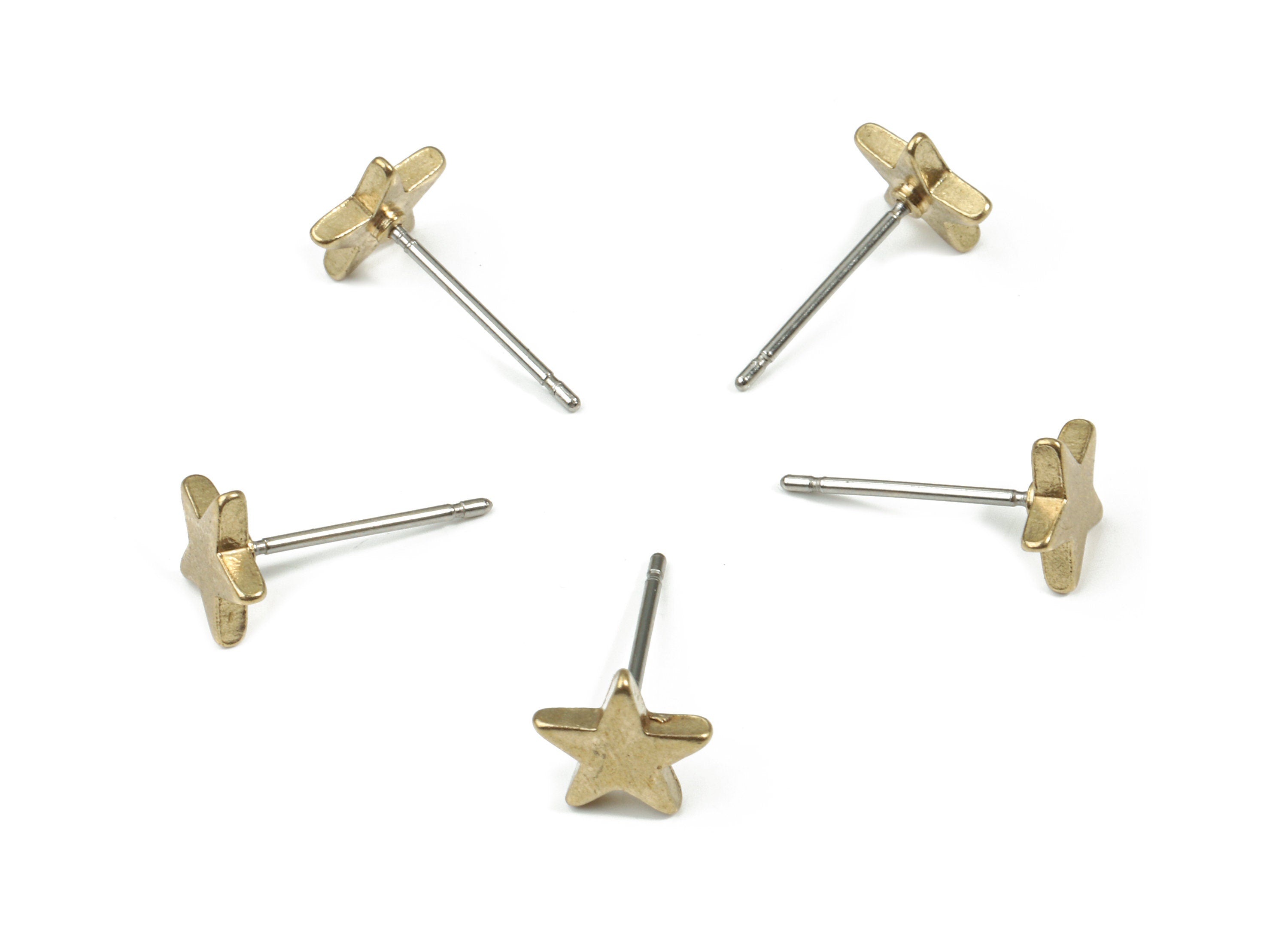 Brass Star Earring Stud - Raw Brass Star Earring Post - Steel Stud - Earring Post - Jewelry Supplies - 7.65x7.65x1.63mm - PP3159 - DOMEDBAZAAR